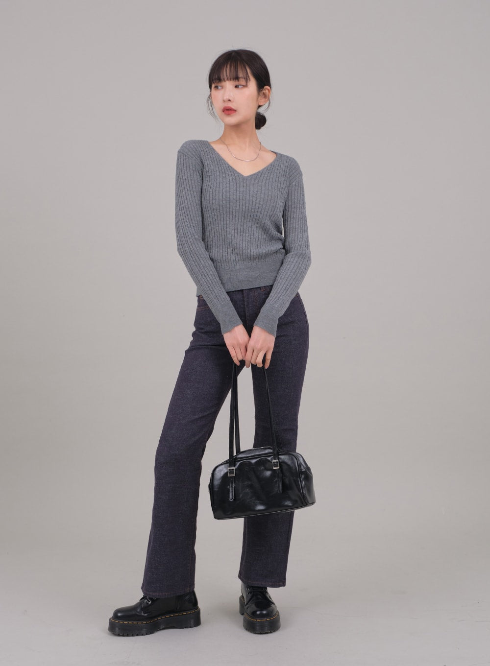 V Neck Cable Knit Top C2701