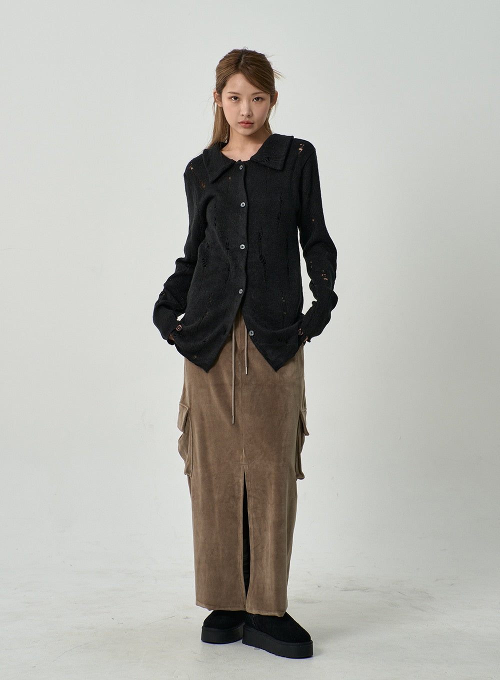 Front Split Cargo Maxi Skirt CD14