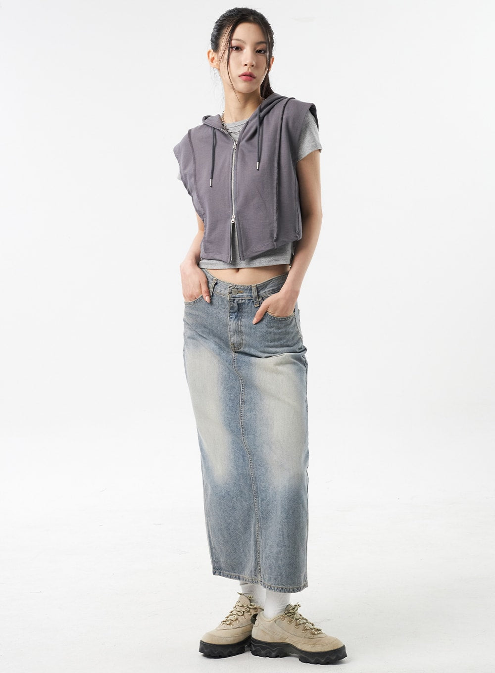 Blue Denim Maxi Skirt CU309