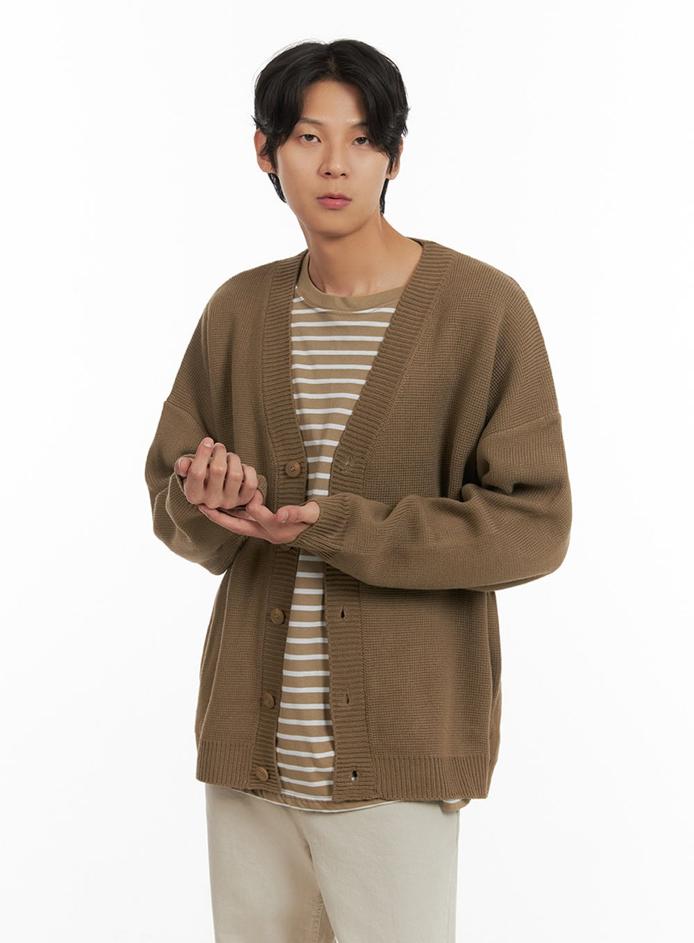 Men's Oversized Buttoned Cardigan (Beige) IY410