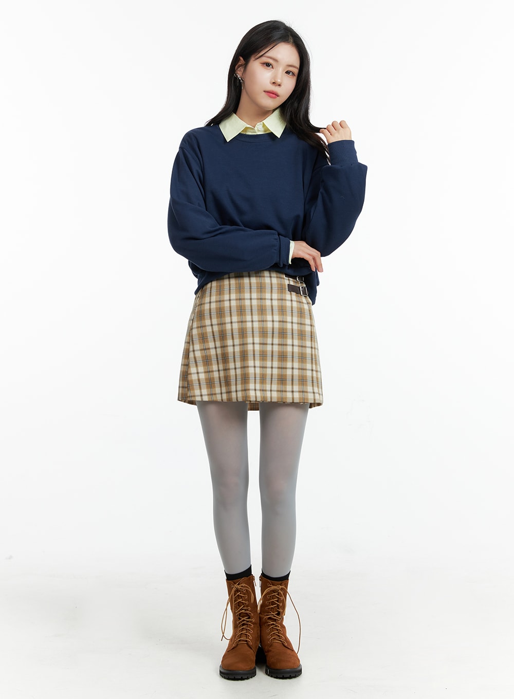 Checkered Buckle Mini Skirt OF415