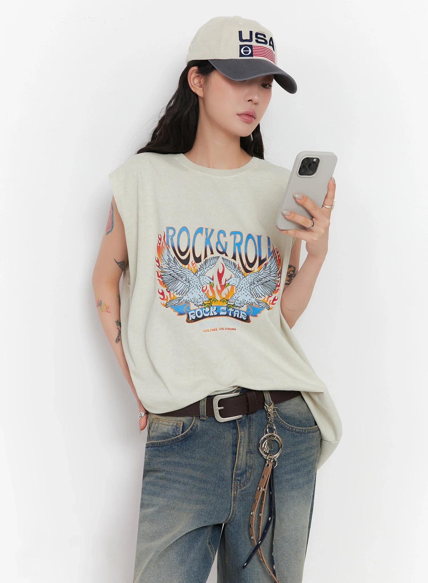 Rock & Roll Graphic Sleeveless Top  IC503