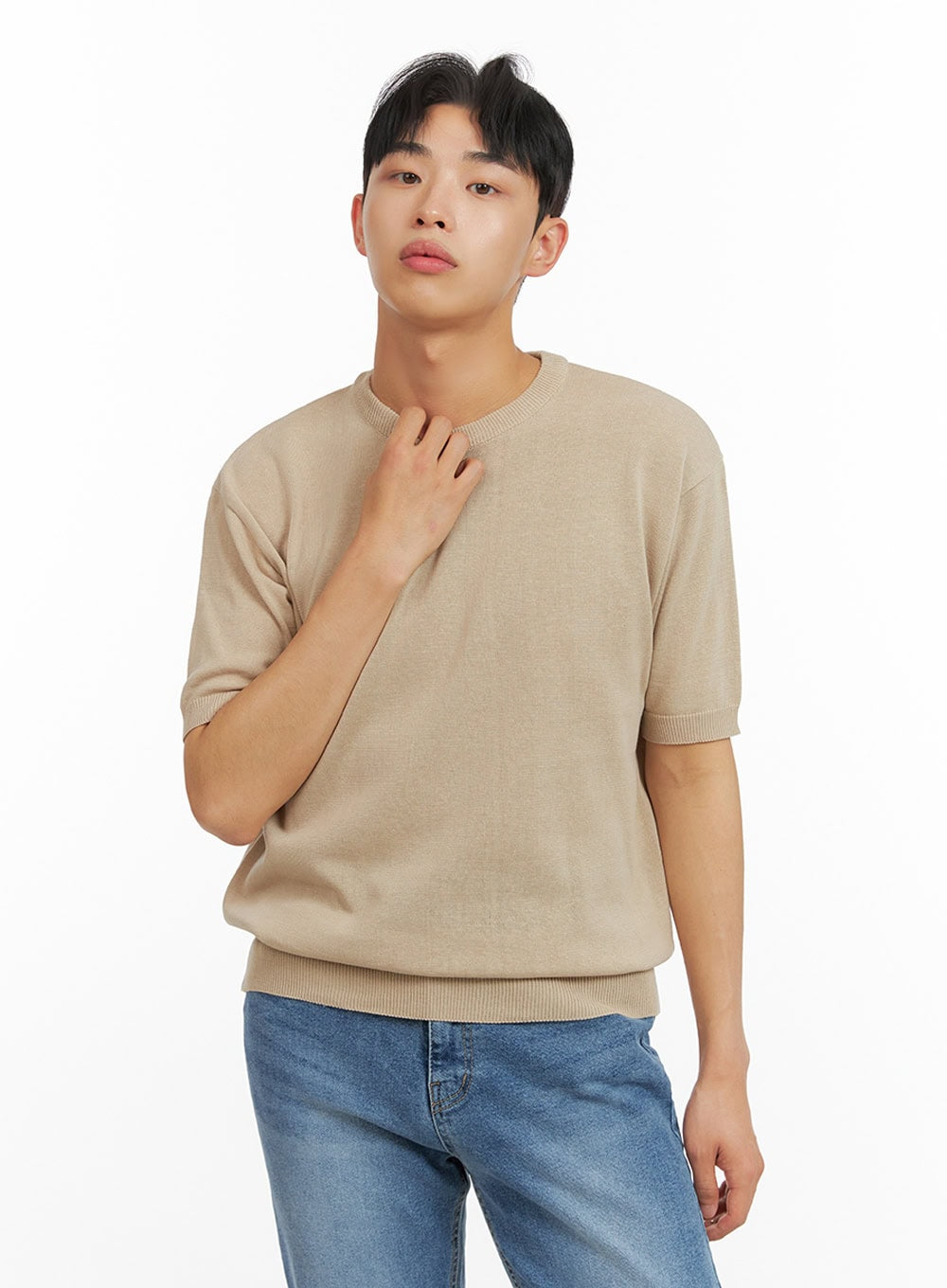 Men's Round Neck Knit T-Shirt IU412