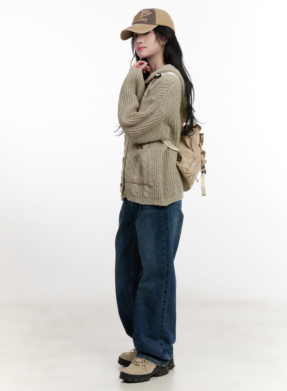 Oversized Cable Knit Hooded Cardigan CF527