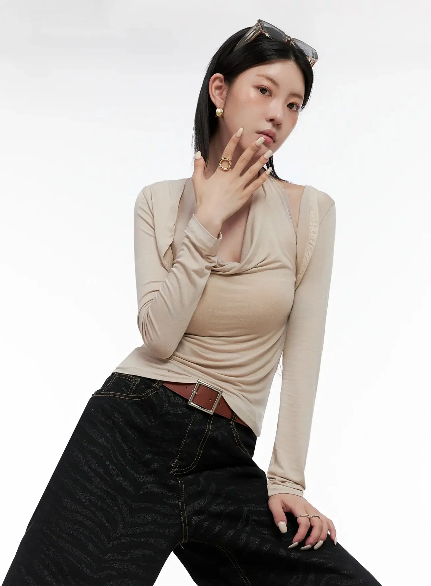 Cowl Neck Top Bolero Set IS508