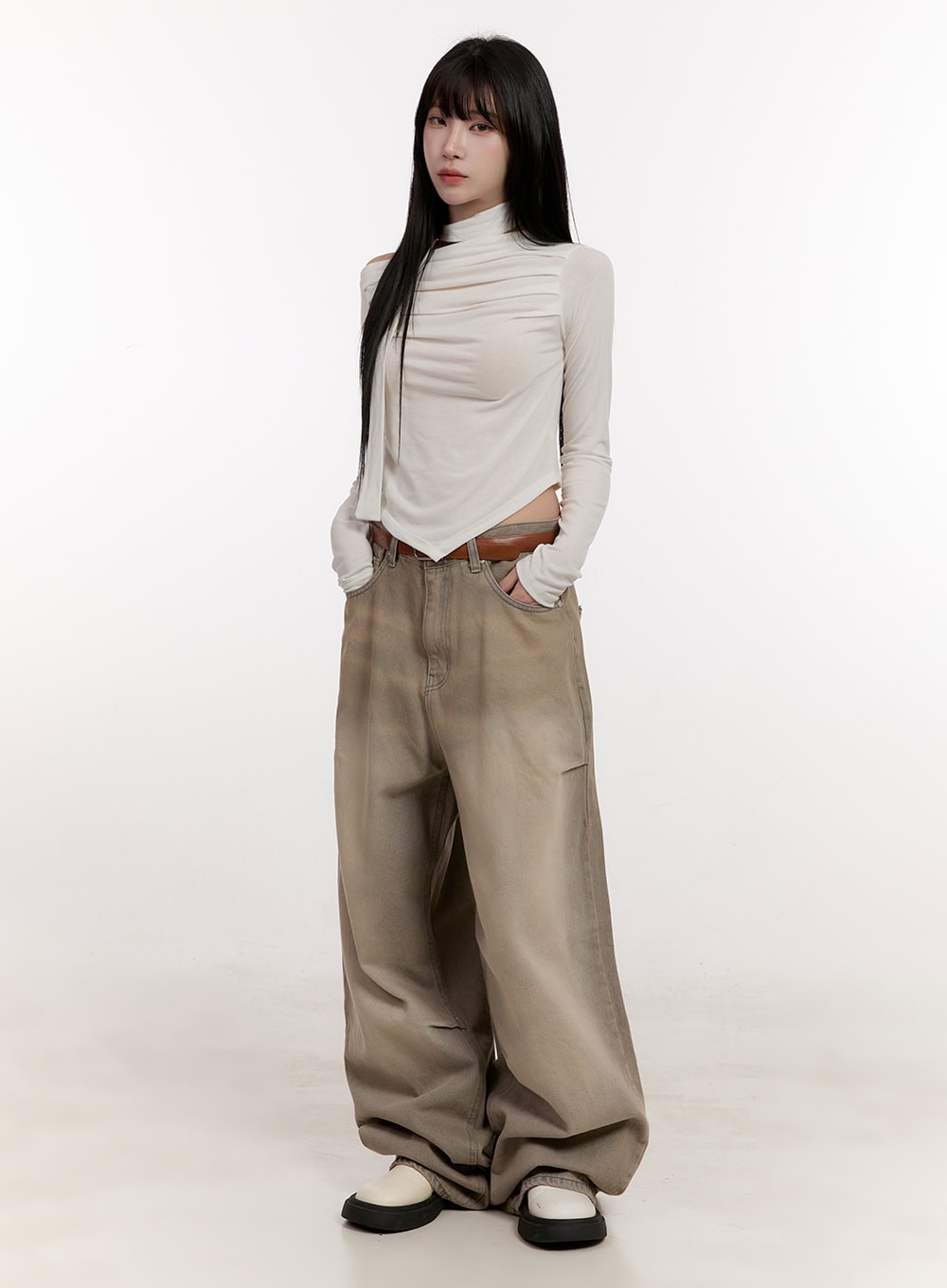 Eunice Pintuck Washed Baggy Jeans CJ531