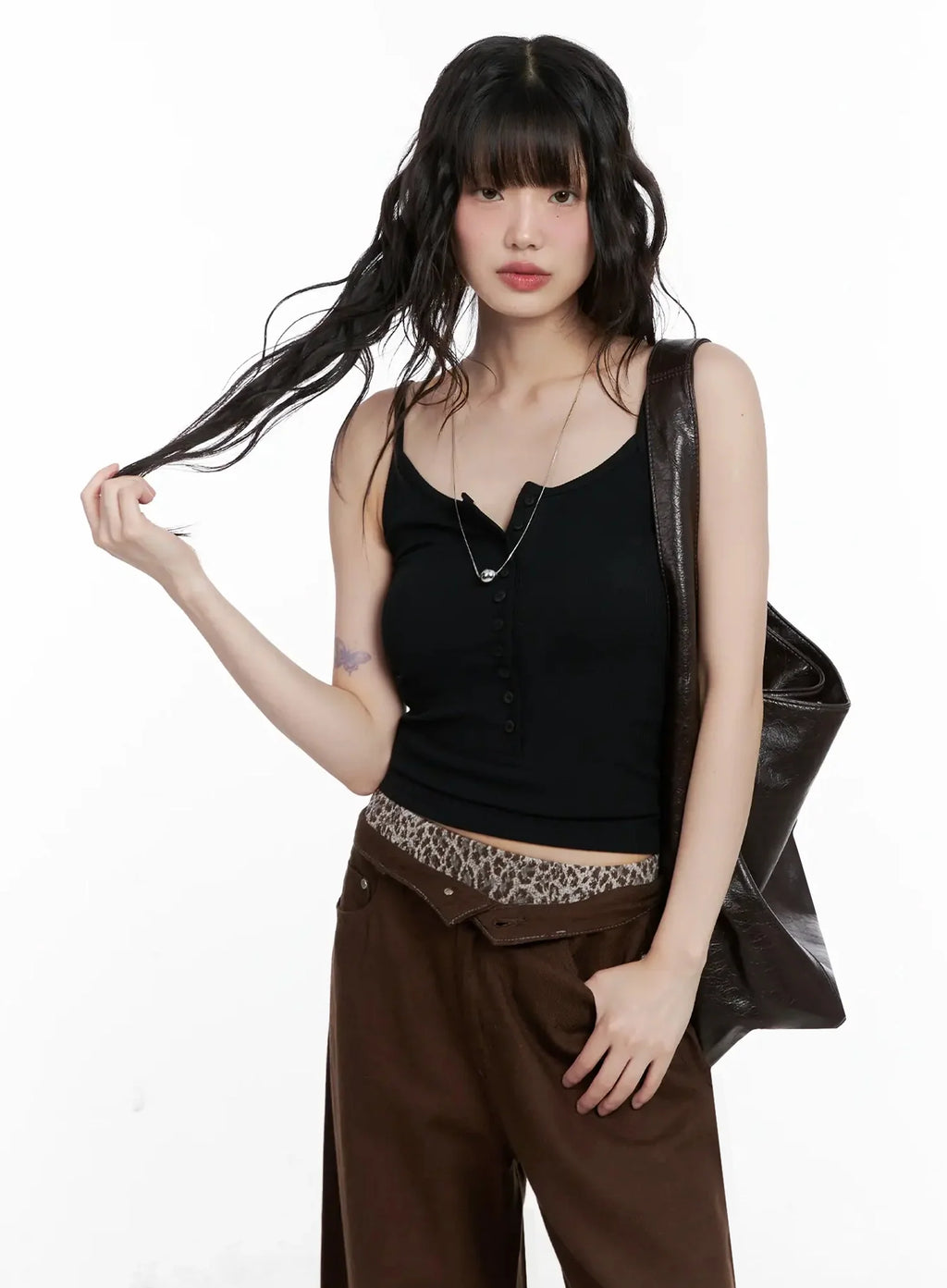 Ribbed Button Front Tank Top IL531