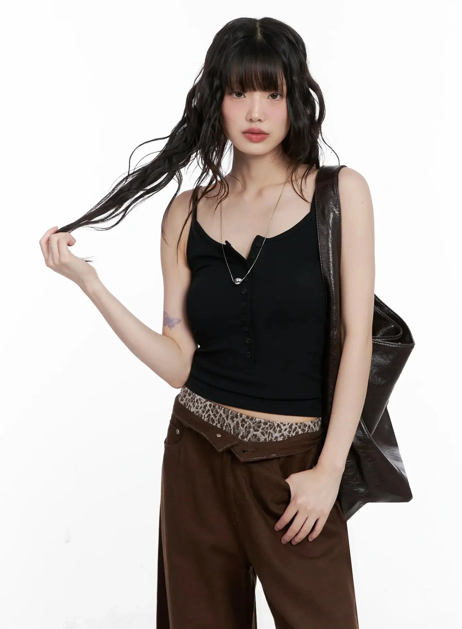 Ribbed Button Front Tank Top IL531