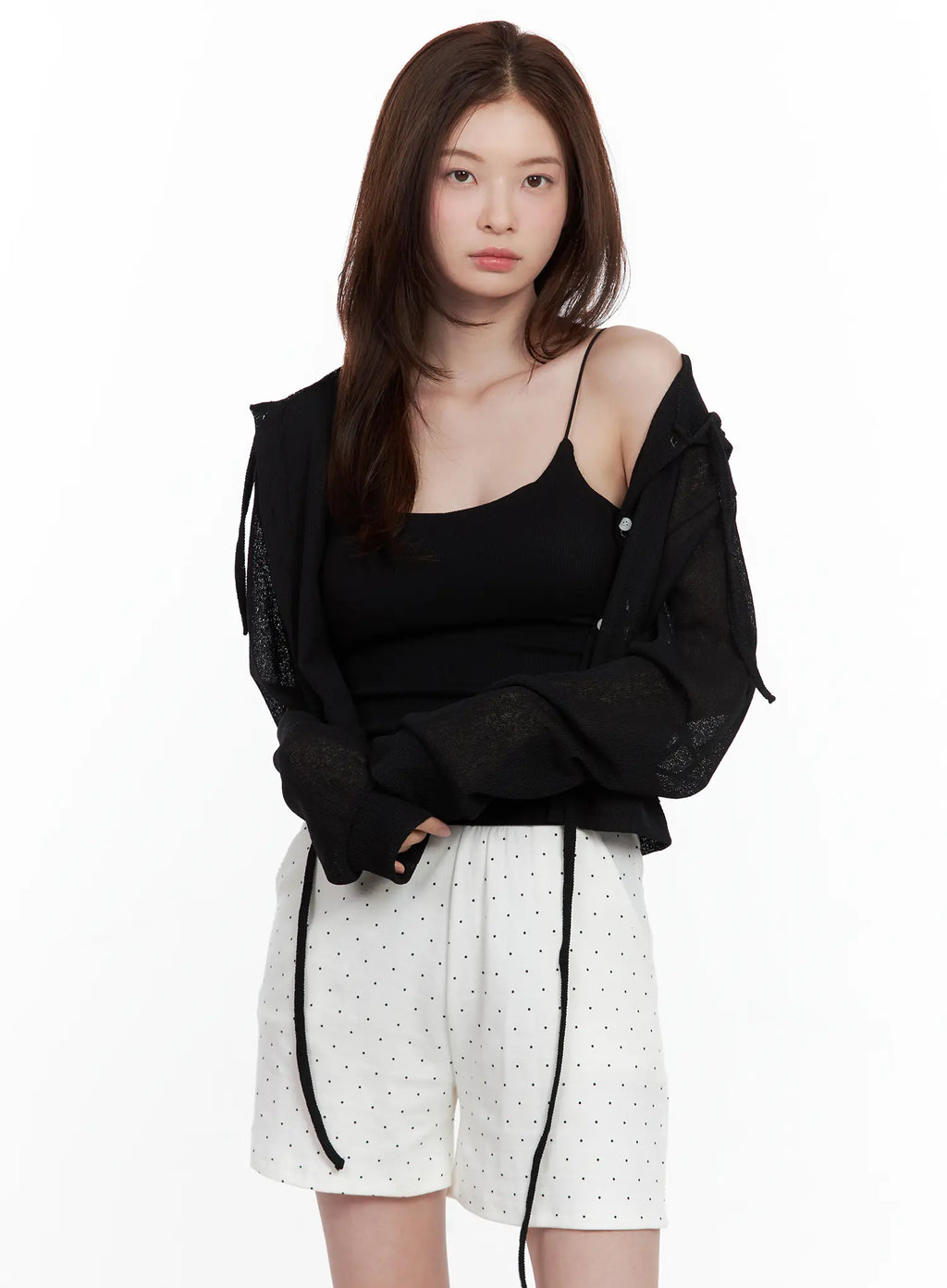 Mesh Button-Up Hoodie Cardigan CL502