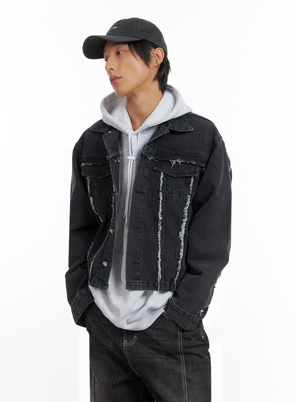 Men's Fray Detail Denim Jacket IO417