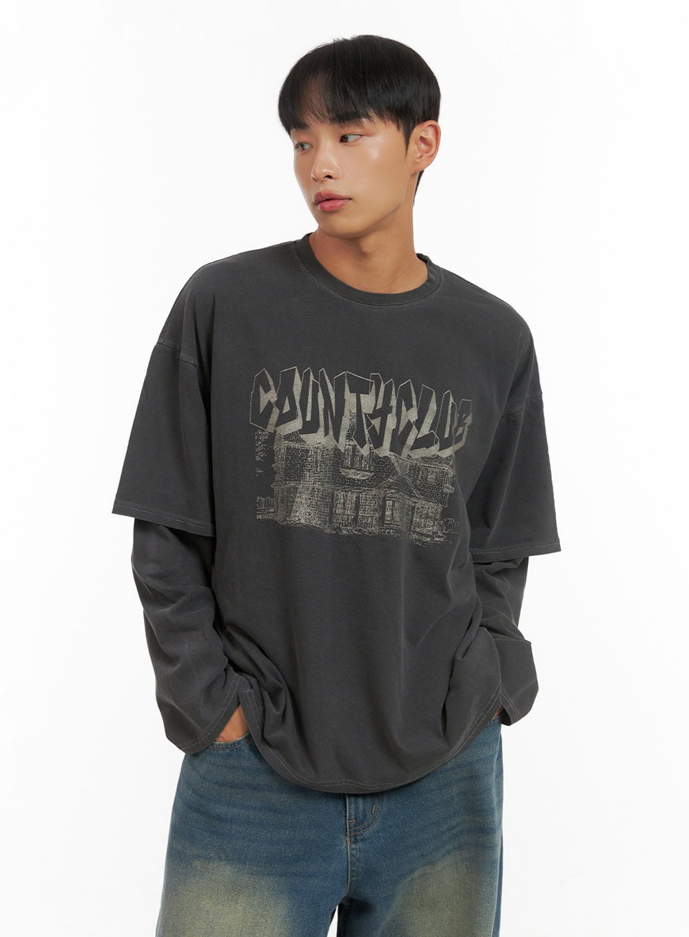 Men's Cotton Graphic Layered Long Sleeve IS420