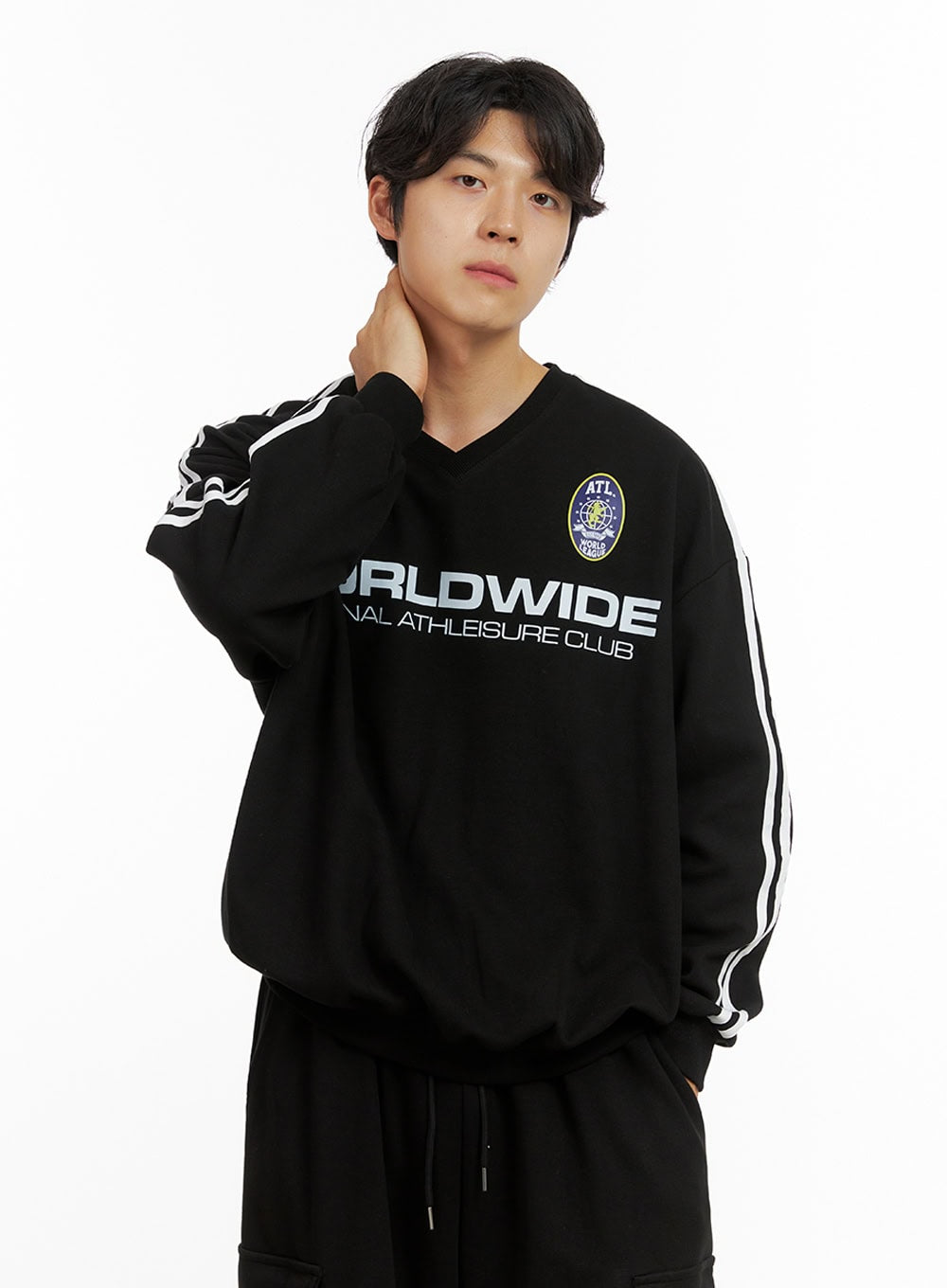 Men's Graphic V-Neck Sweatshirt (Black) IG409