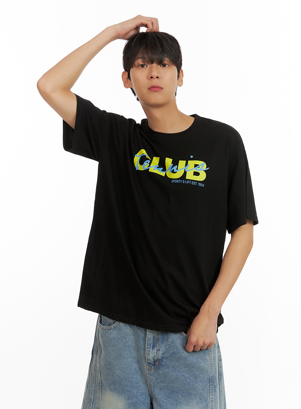 Men's Lettering Round Neck T-Shirt (Black) IU418