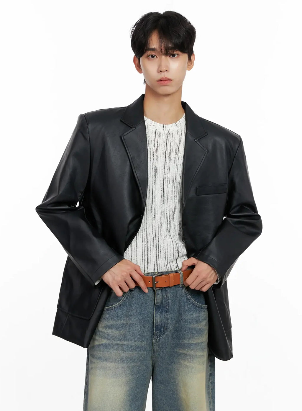 Men's Faux Leather Blazer Jacket IO516