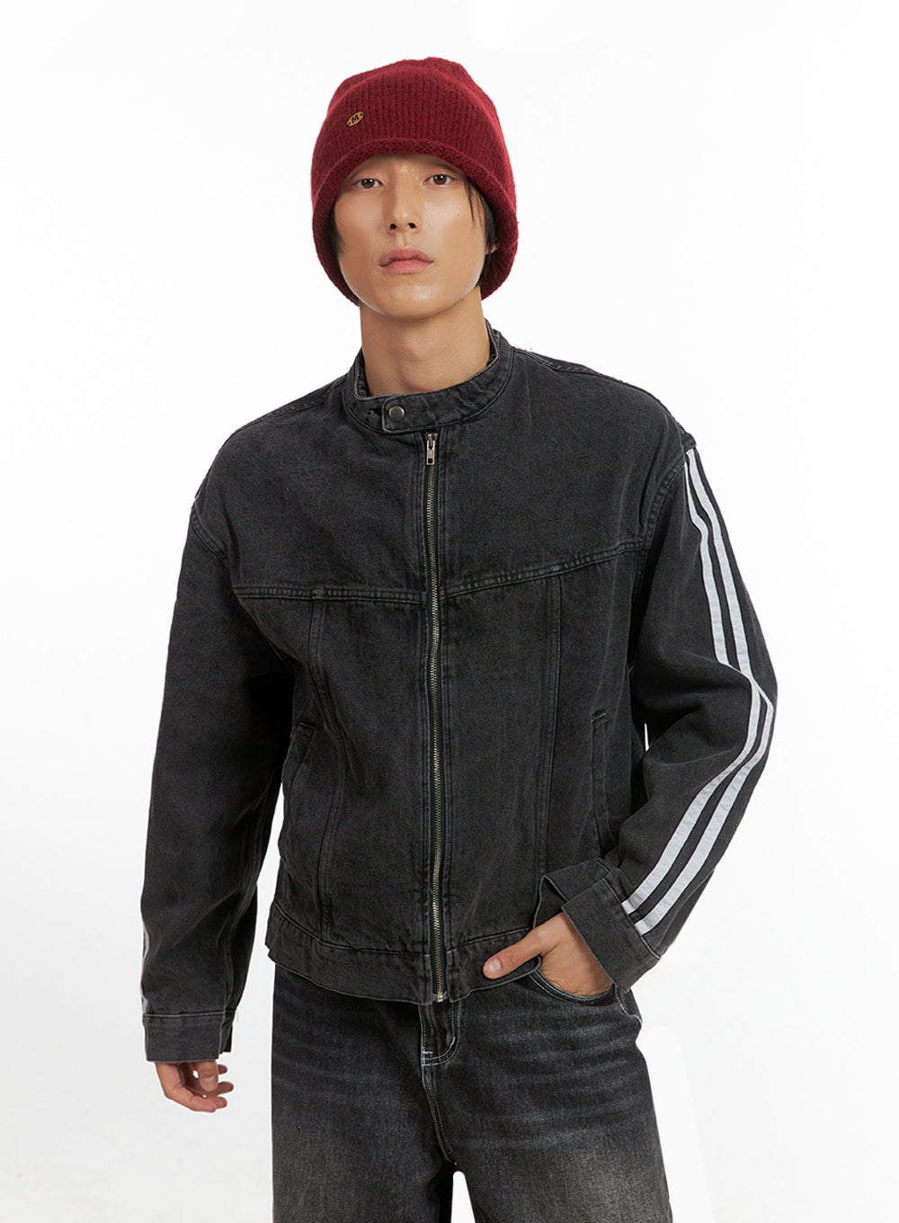 Men's Striped Button Denim Jacket IO417