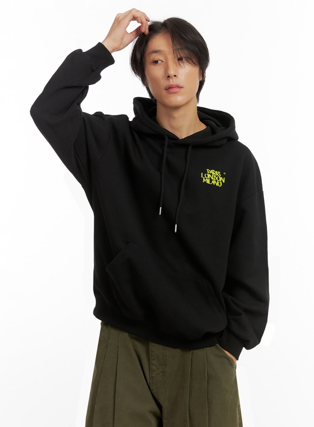 Men's Embroidered Oversized Hoodie (Black) IO417