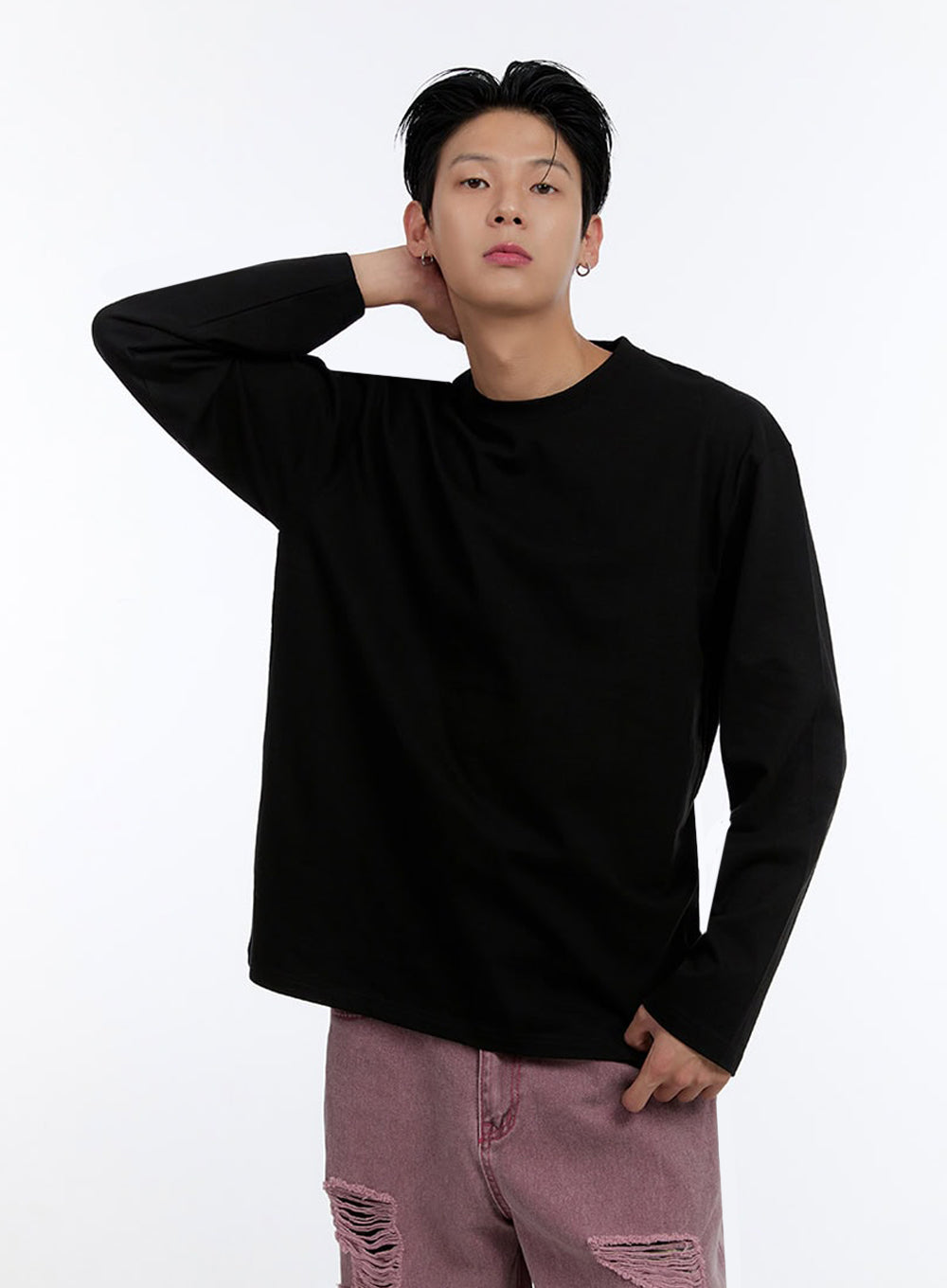 Men's Soft Round Neck Long Sleeve T-Shirt IO428