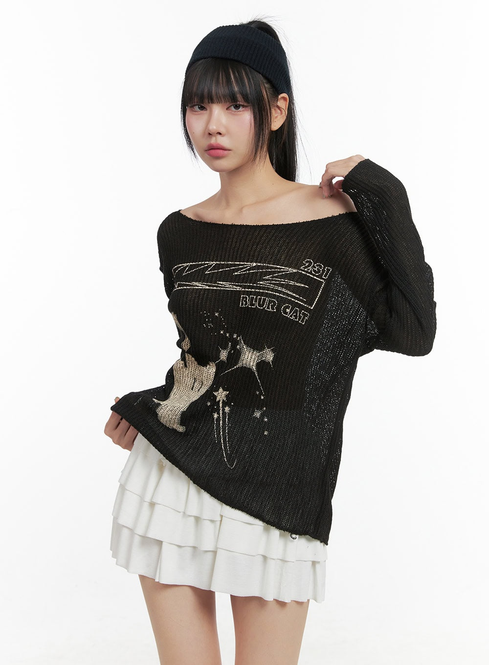 Printed Off-Shoulder Knit Top OS409