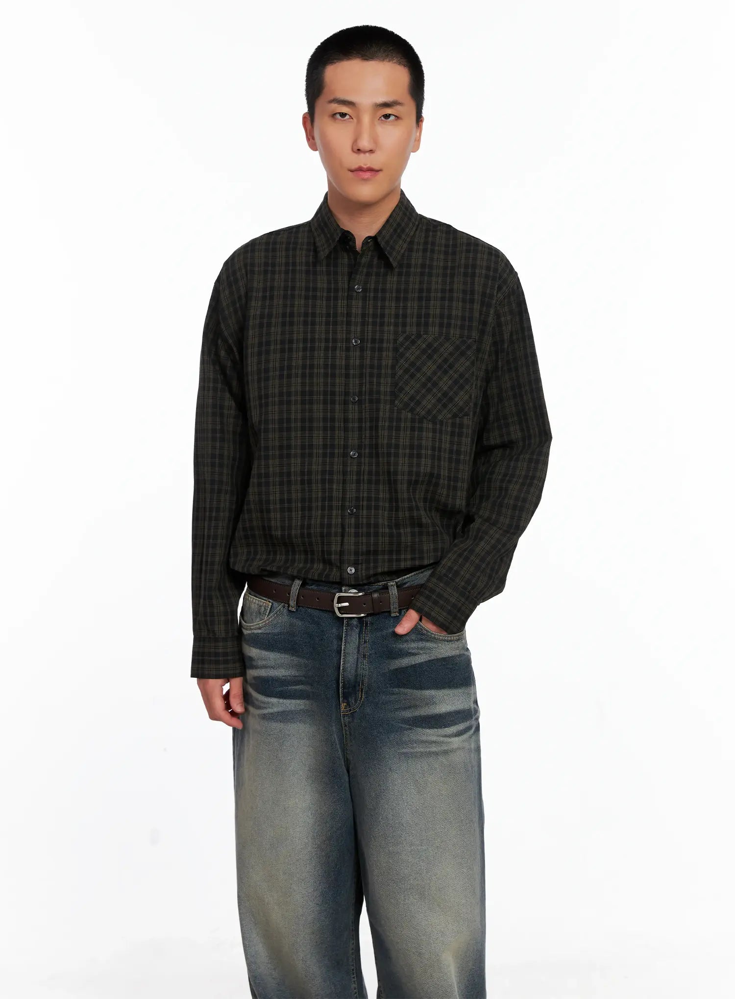 Men's Checkered Button Up Shirt IS510