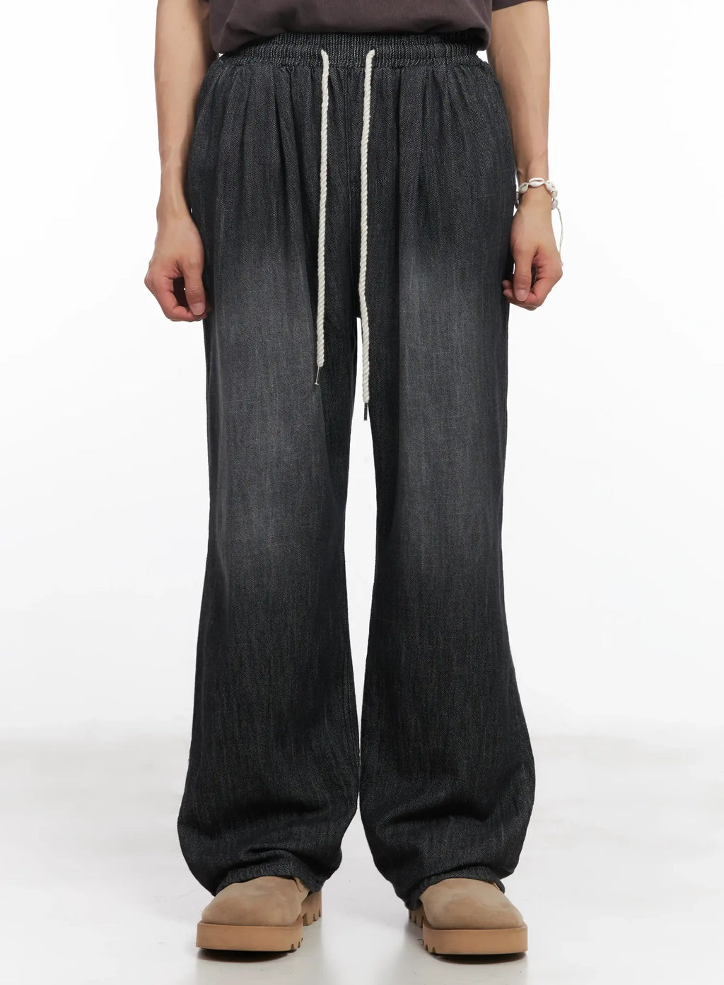 Men's Adjustable Linen Denim Pants (Black) IU518