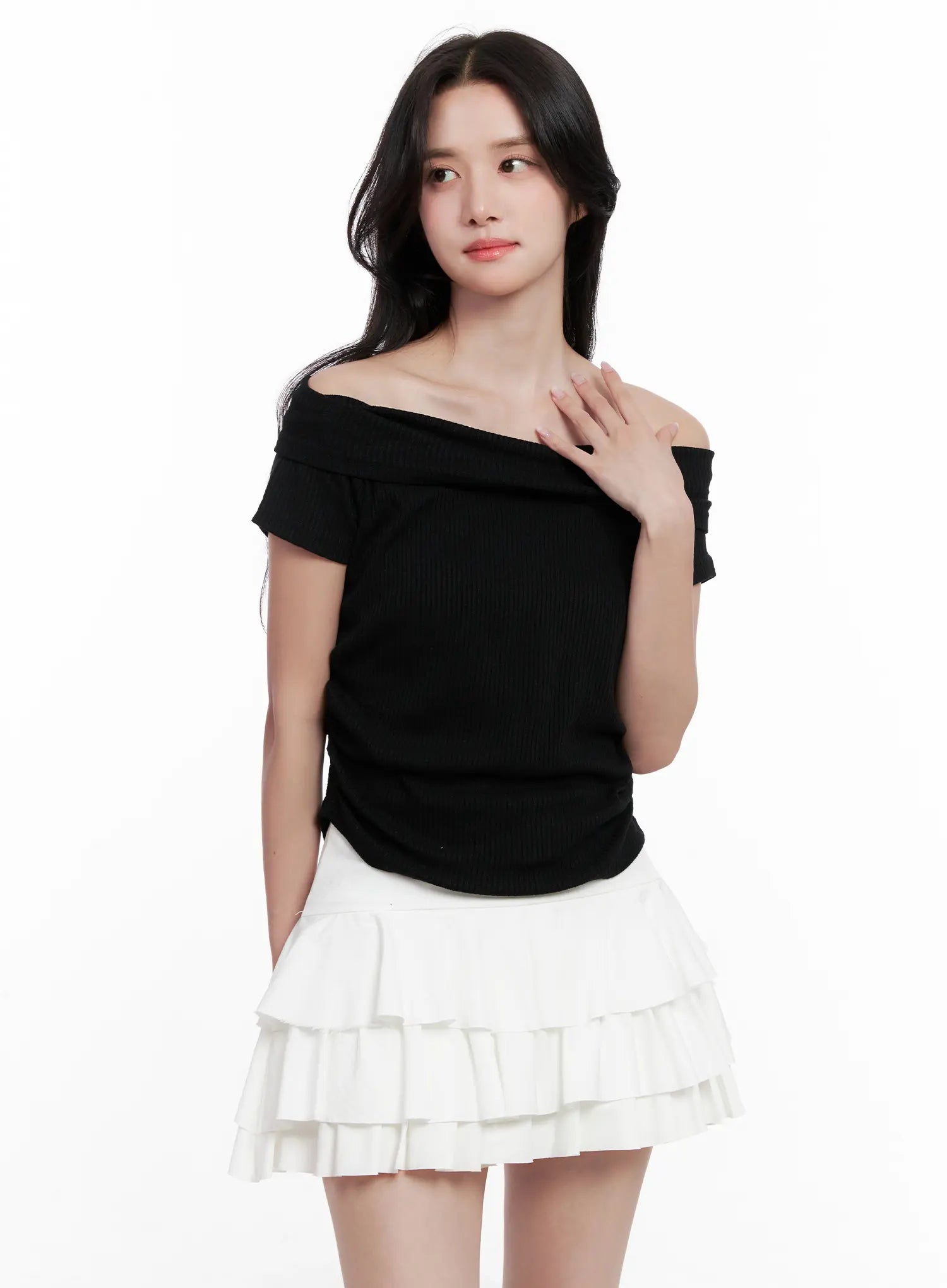 Off-Shoulder Ribbed Tee CL515