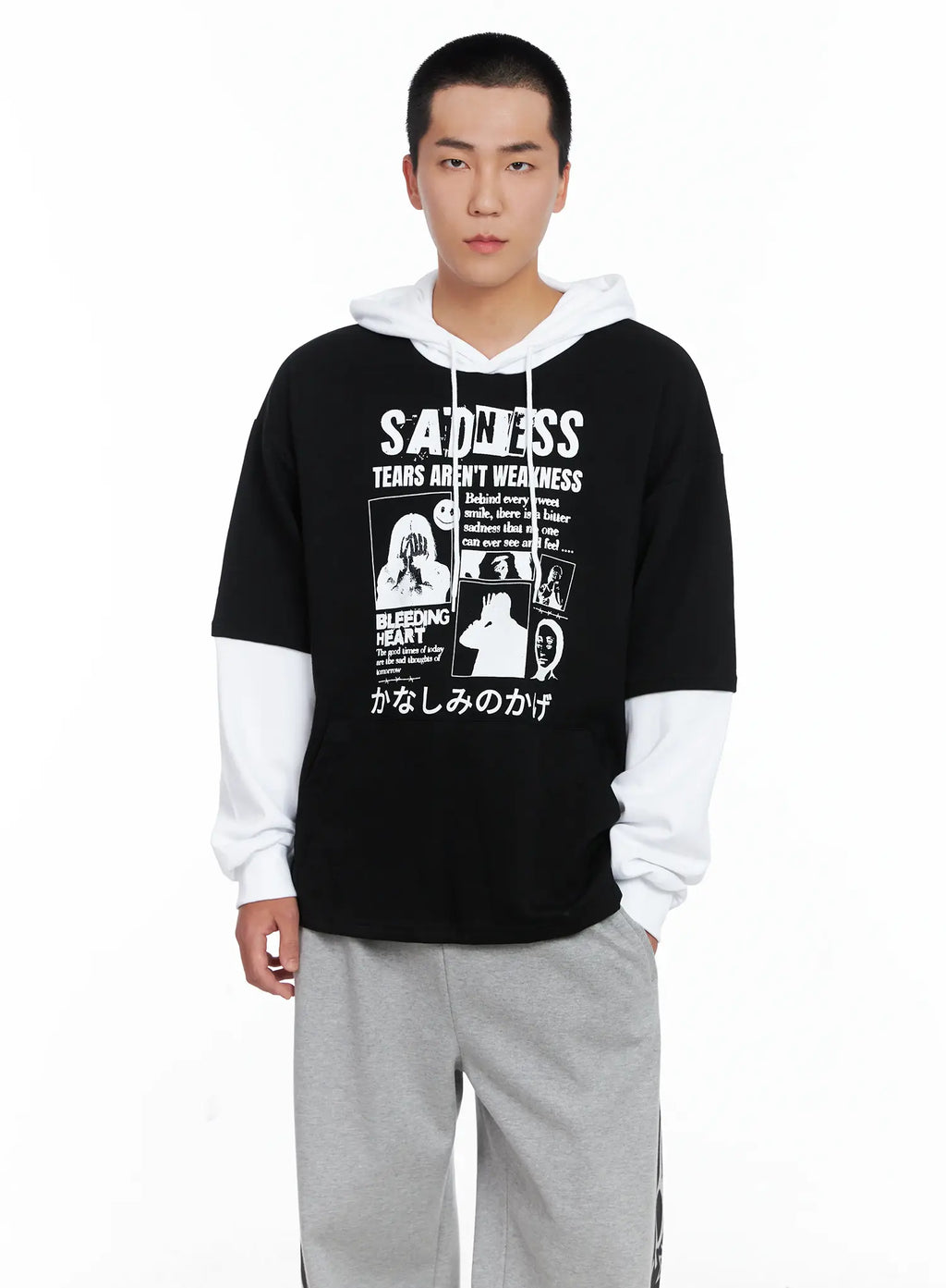 Men's Layered Graphic Hoodie Shirt IG529