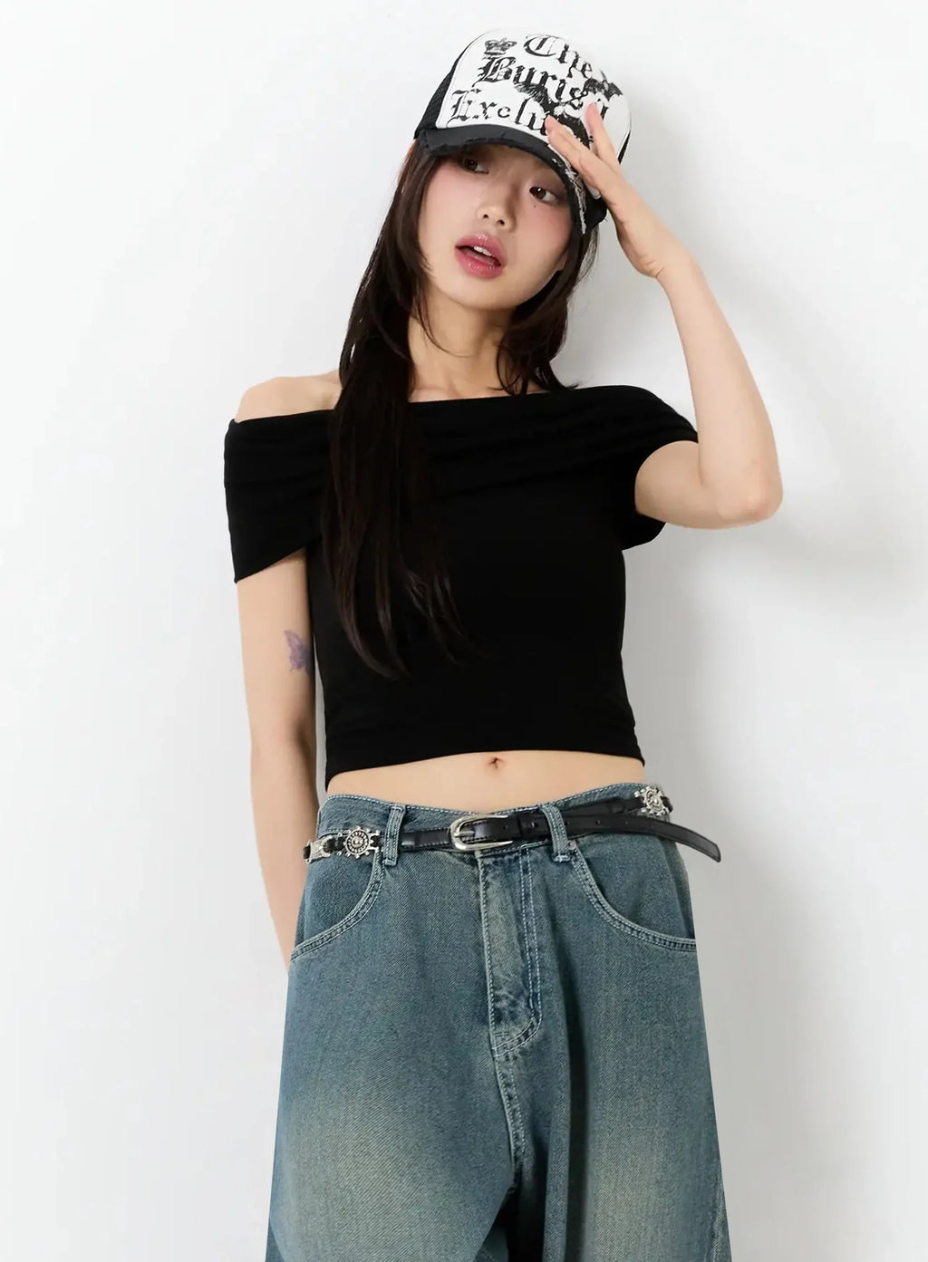 Shirred Off-Shoulder Short-Sleeve Tee IU525