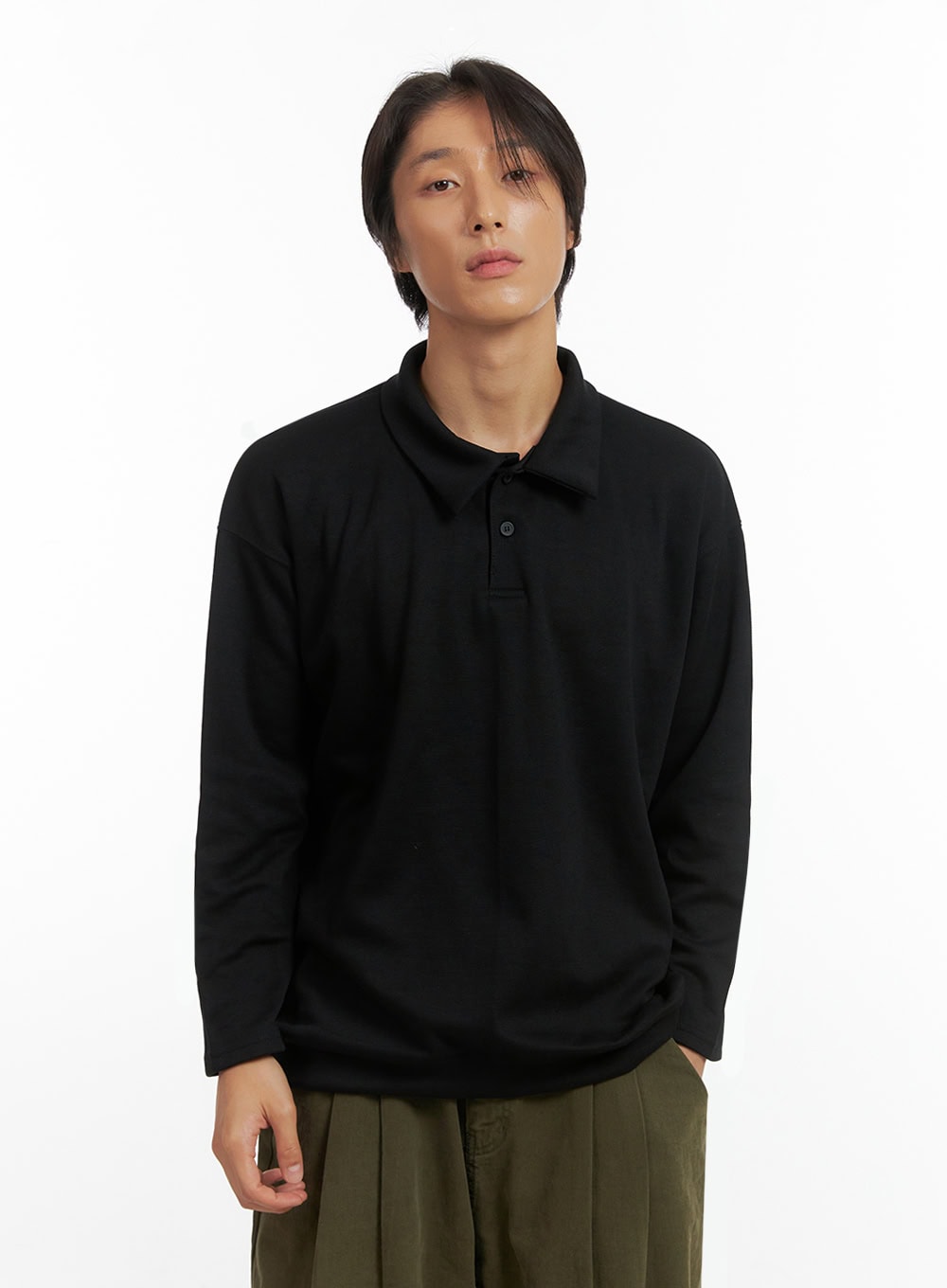 Men's Buttoned Collared Shirt (Black) IO417