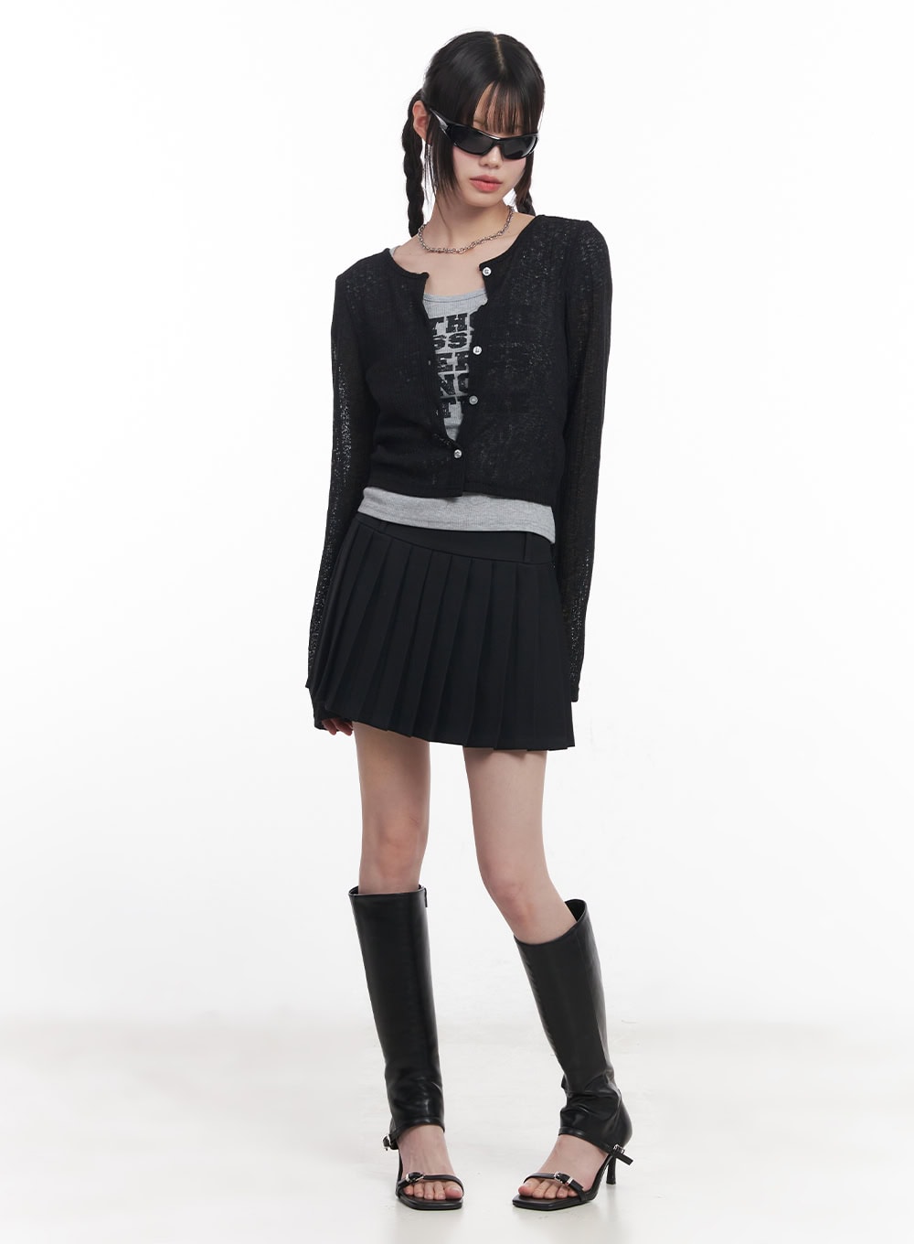 Sheer Buttoned Crop Cardigan CU506