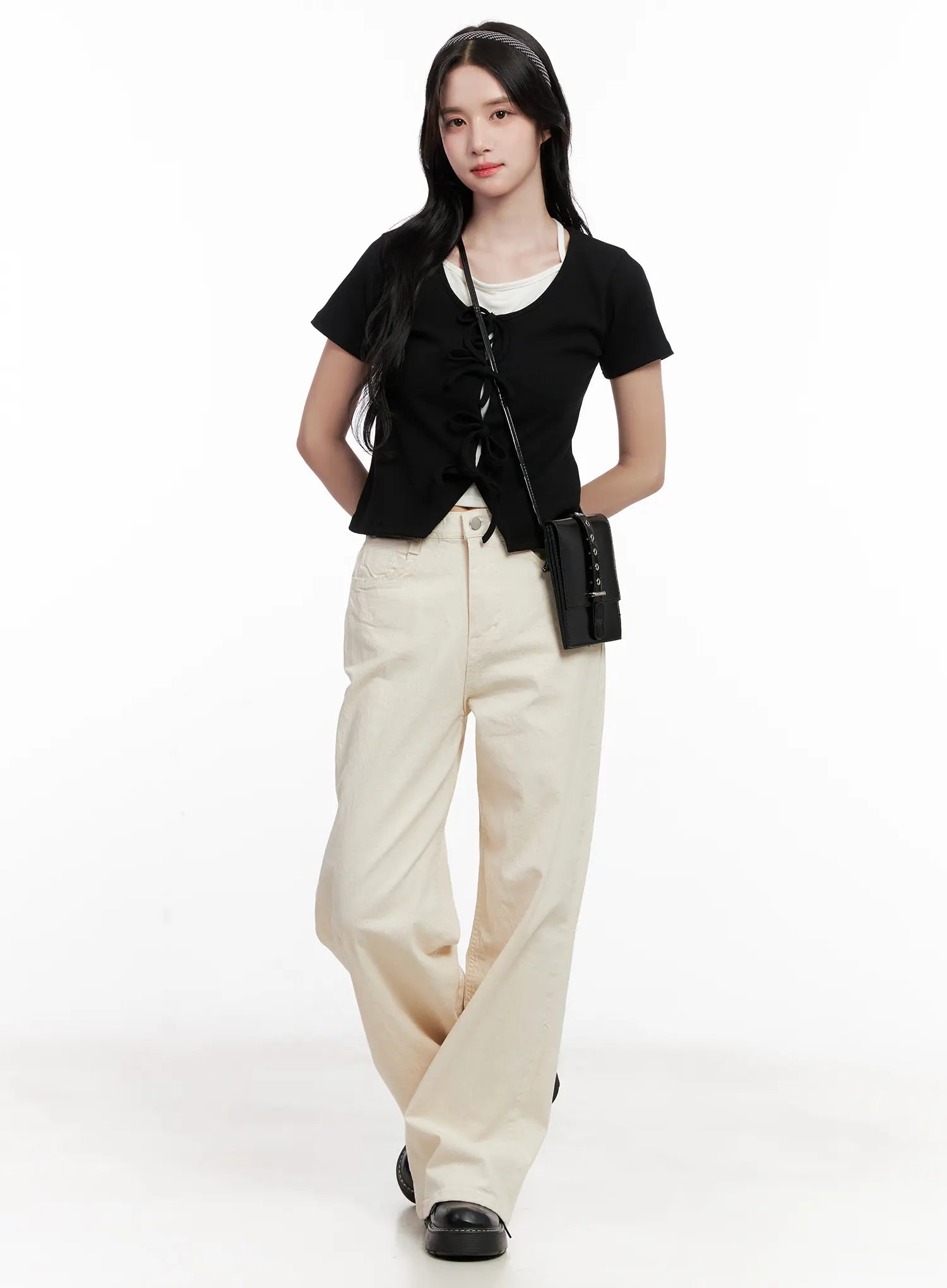 Ribbon-Tie Short-Sleeve Tee CL516