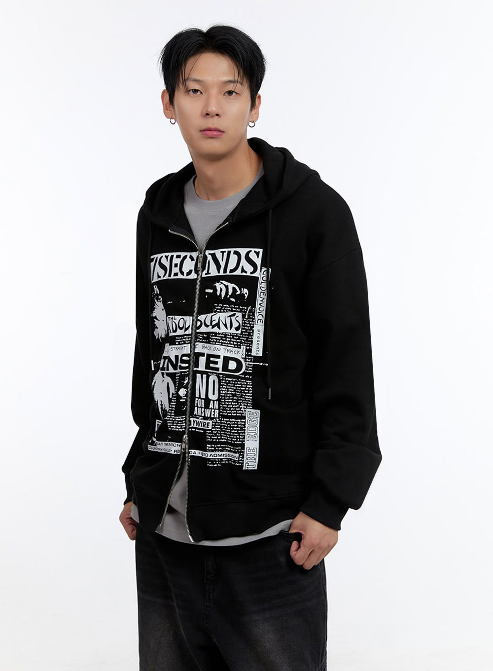 Men's Graphic Print Oversized Zip-Up Hoodie IO428