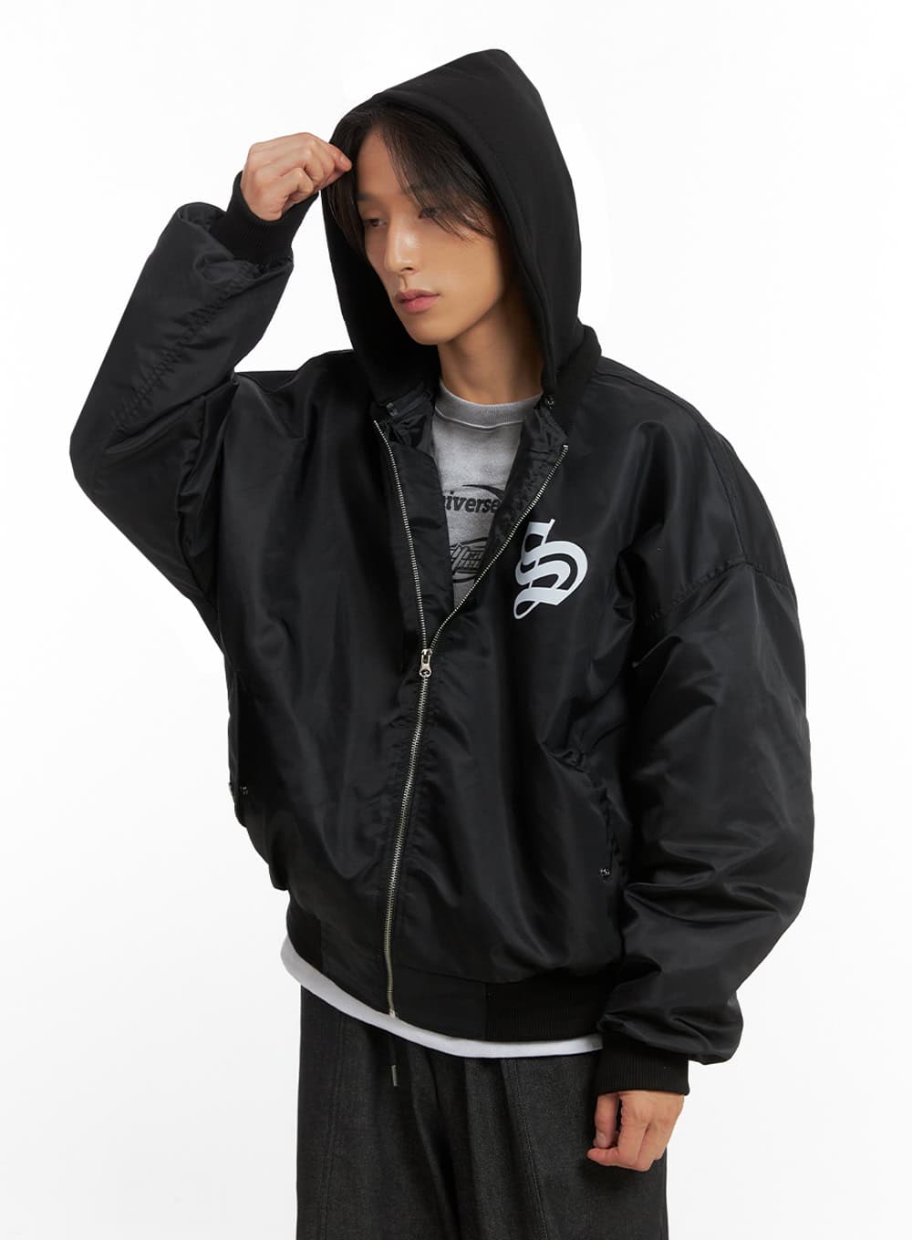 Men's Hooded Zip-Up Bomber Jacket IO402