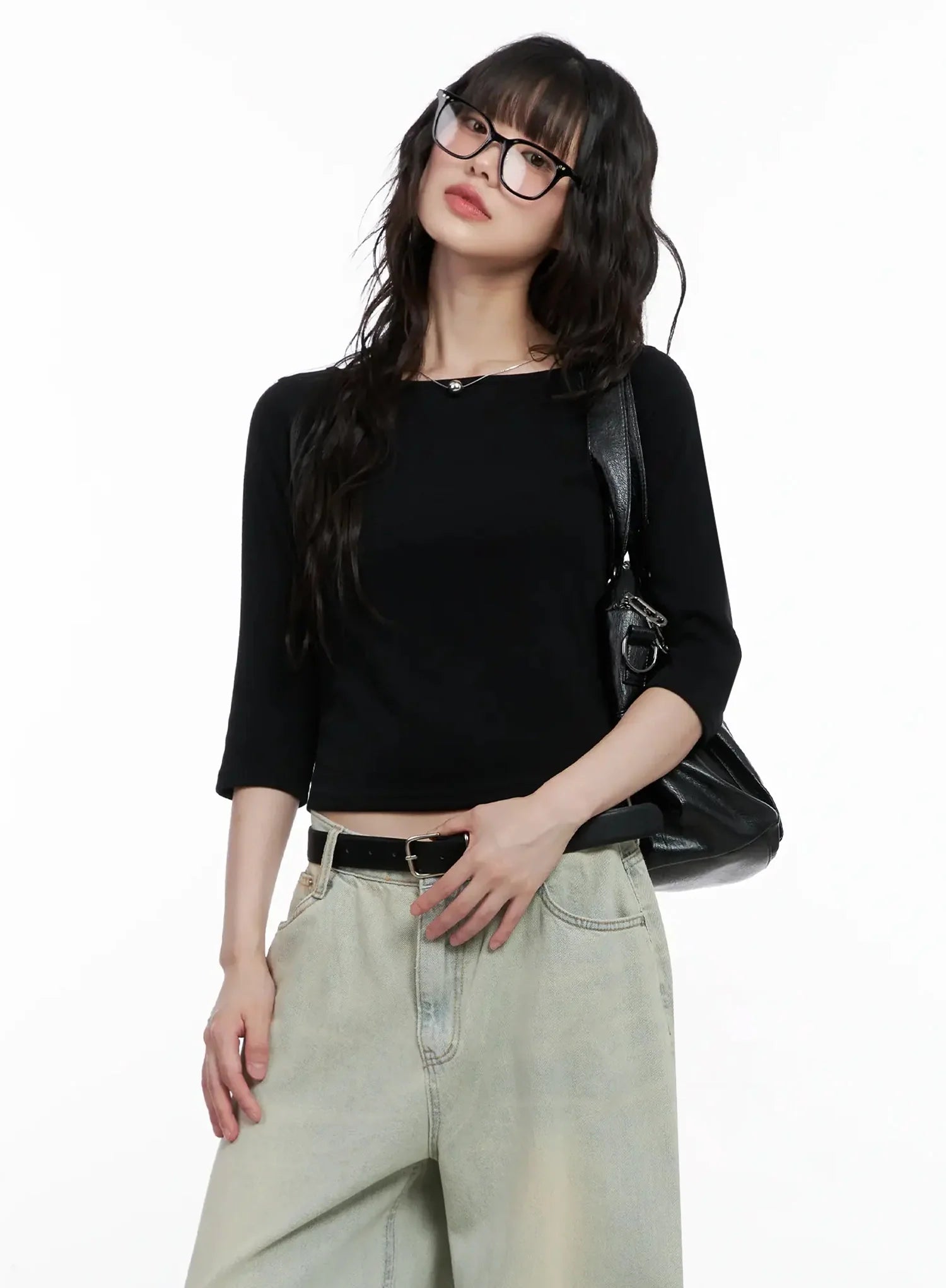 Minimalist Black Boat Neck Top IL531