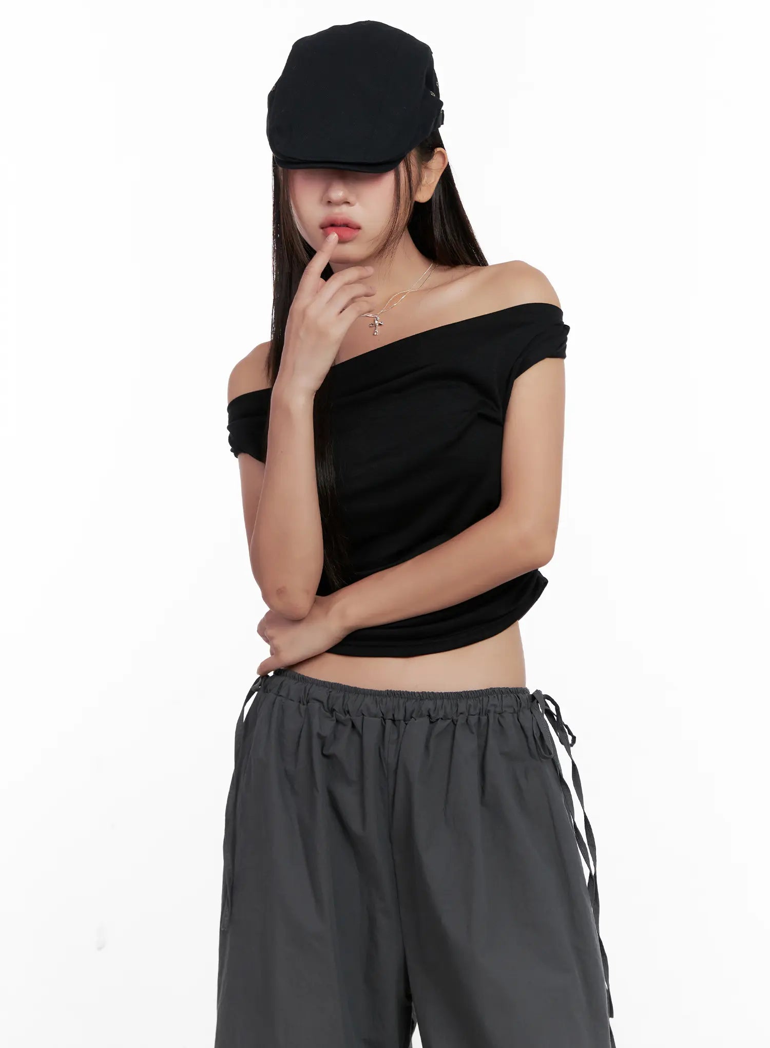 Off-Shoulder Draped Short Sleeve Top CL518