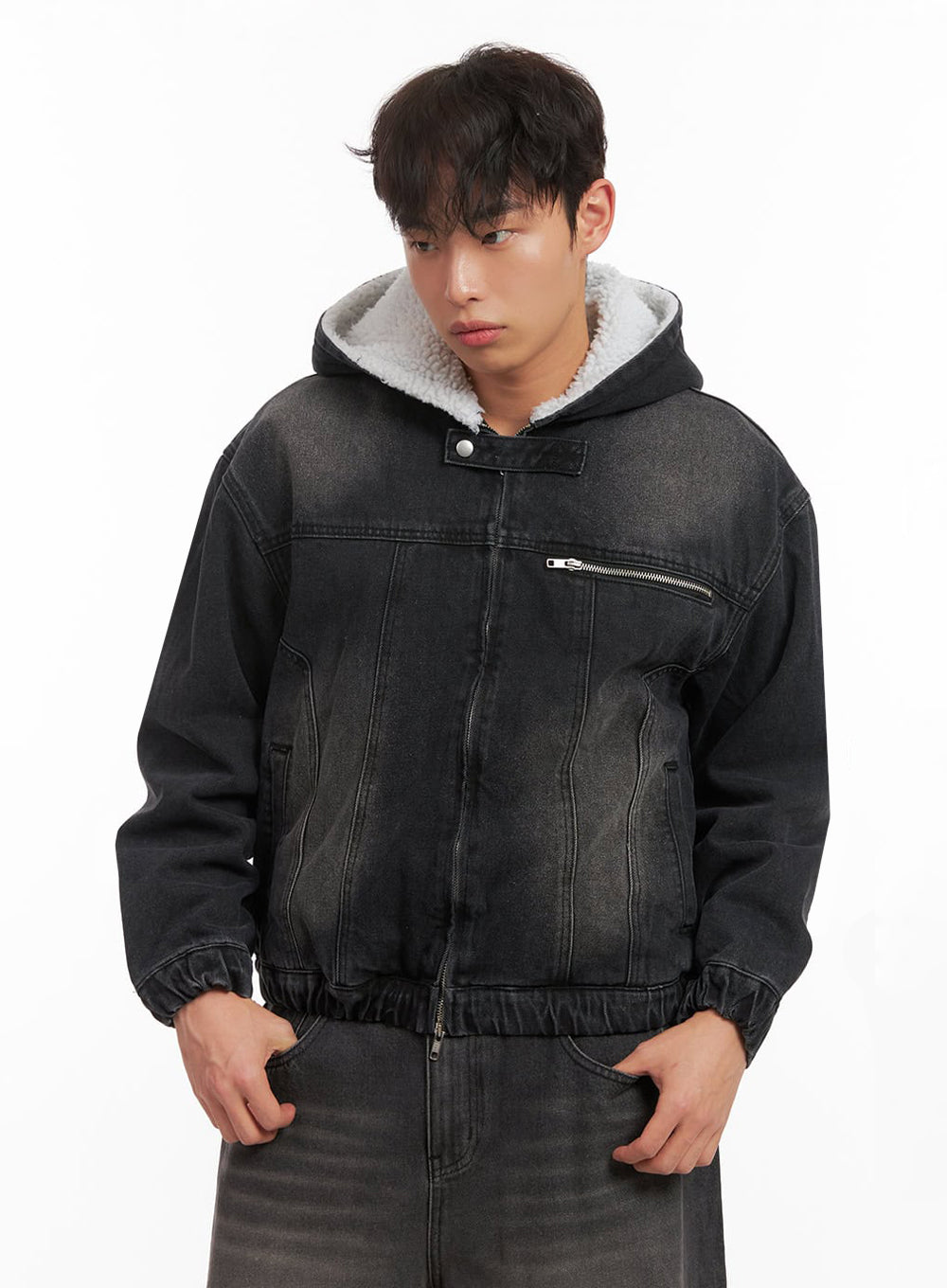 Men's Warm Hooded Zip-Up Denim Jacket ID431