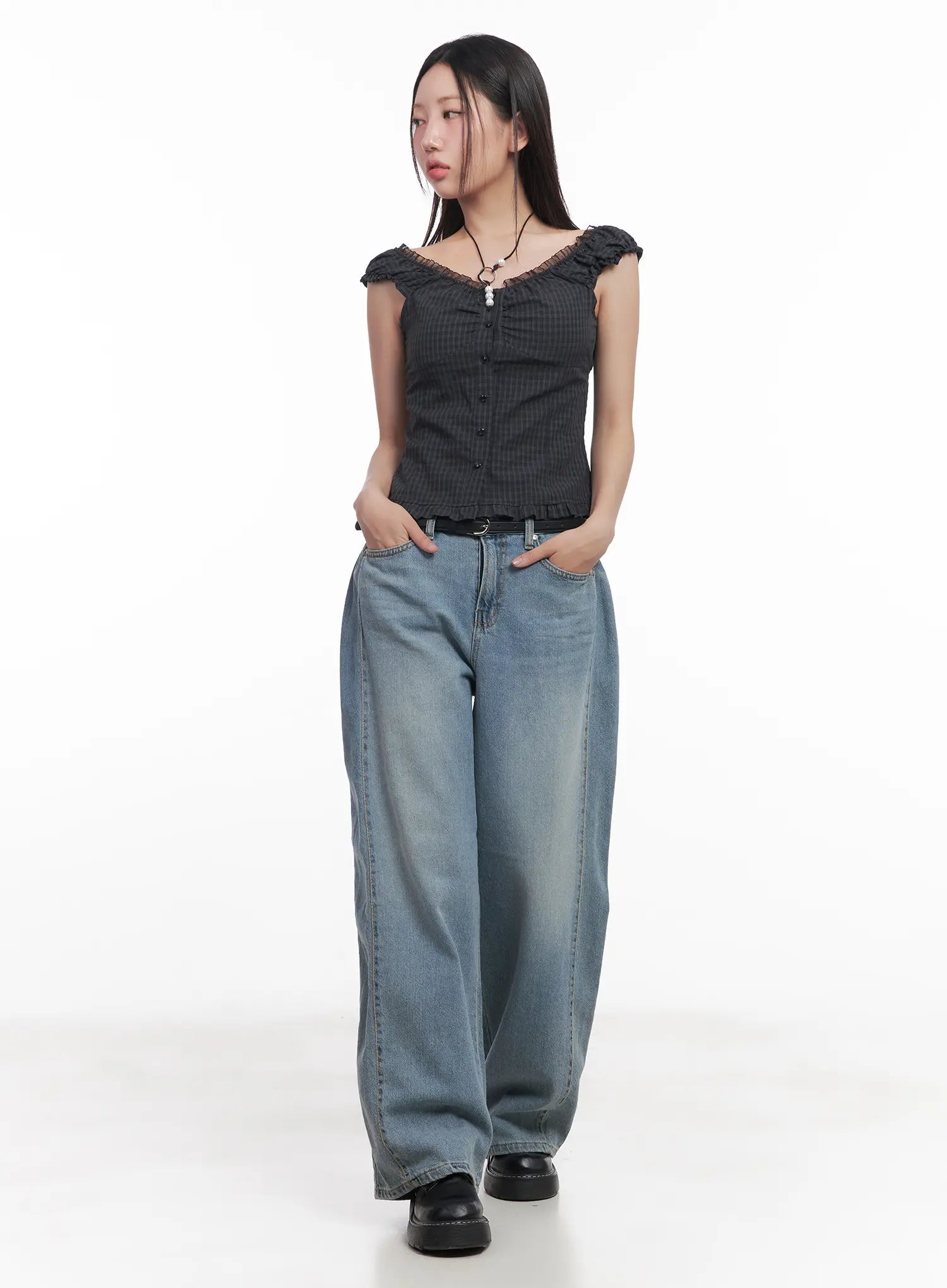 Shirred Frill Sleeveless Top CU516