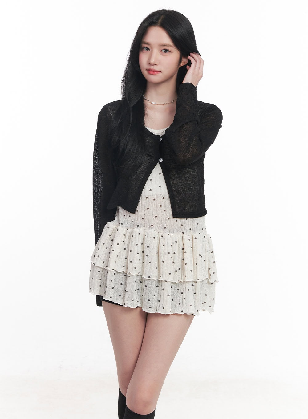 Sheer Buttoned Crop Cardigan CY526