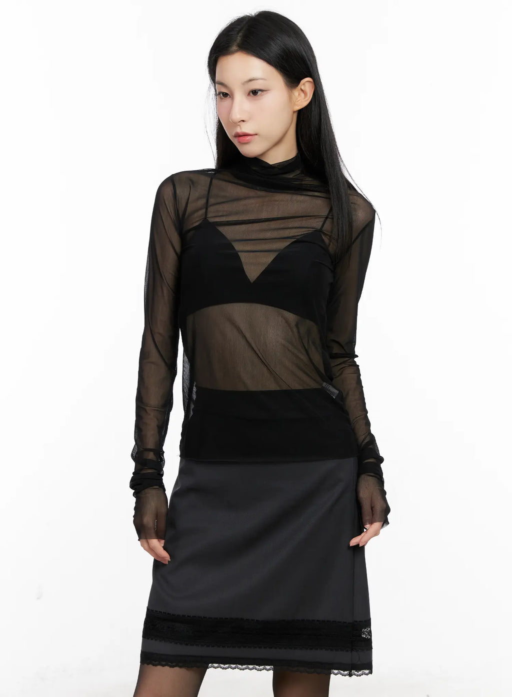 Sheer Turtleneck Long Sleeve Top CG525