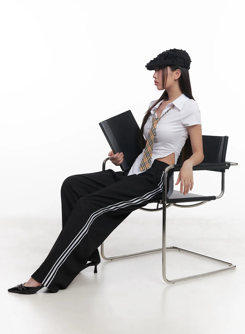 Pintuck Striped Wide-Fit Pants CU517