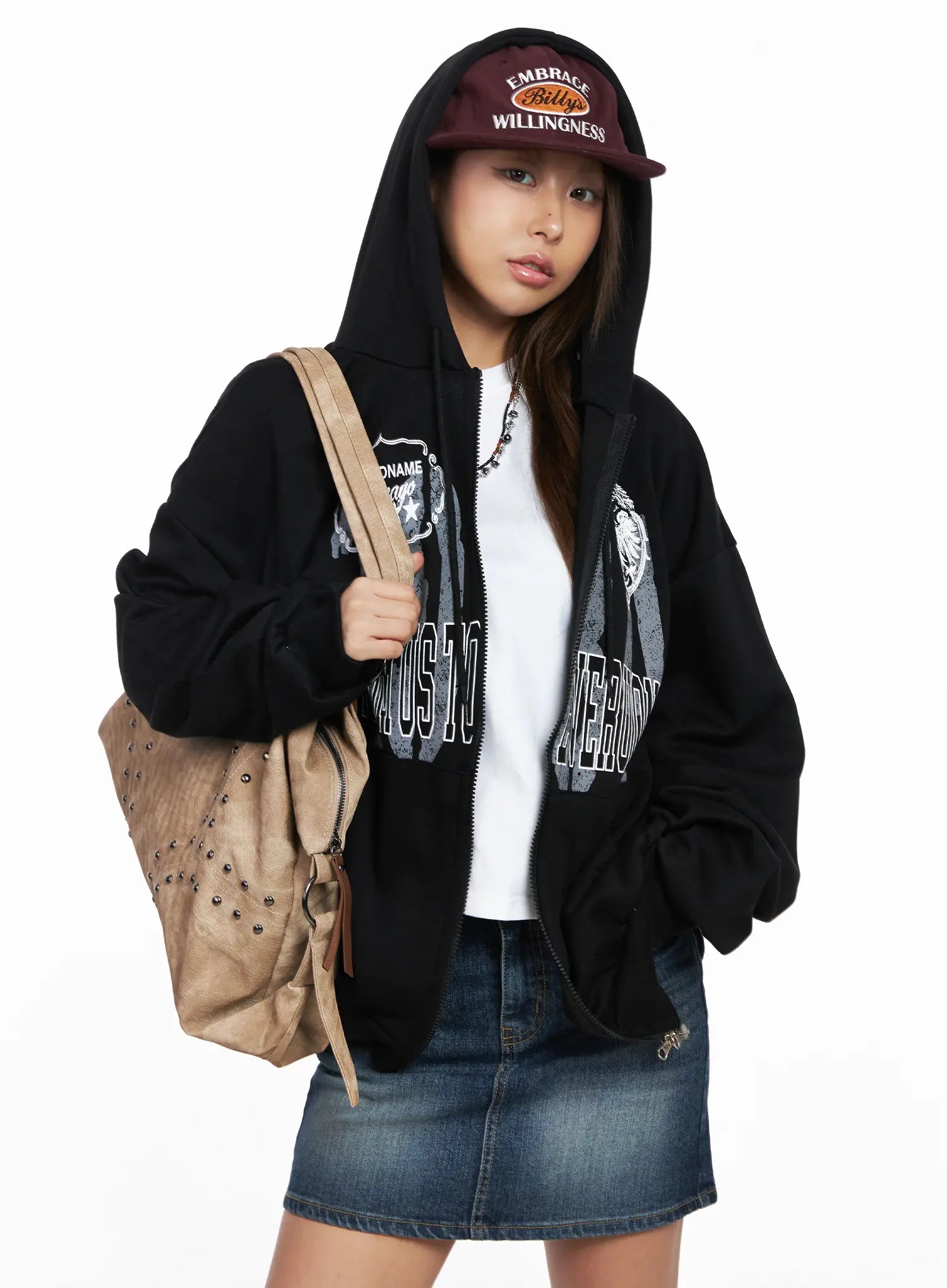 Oversized Graphic Zip-Up Hoodie CO513