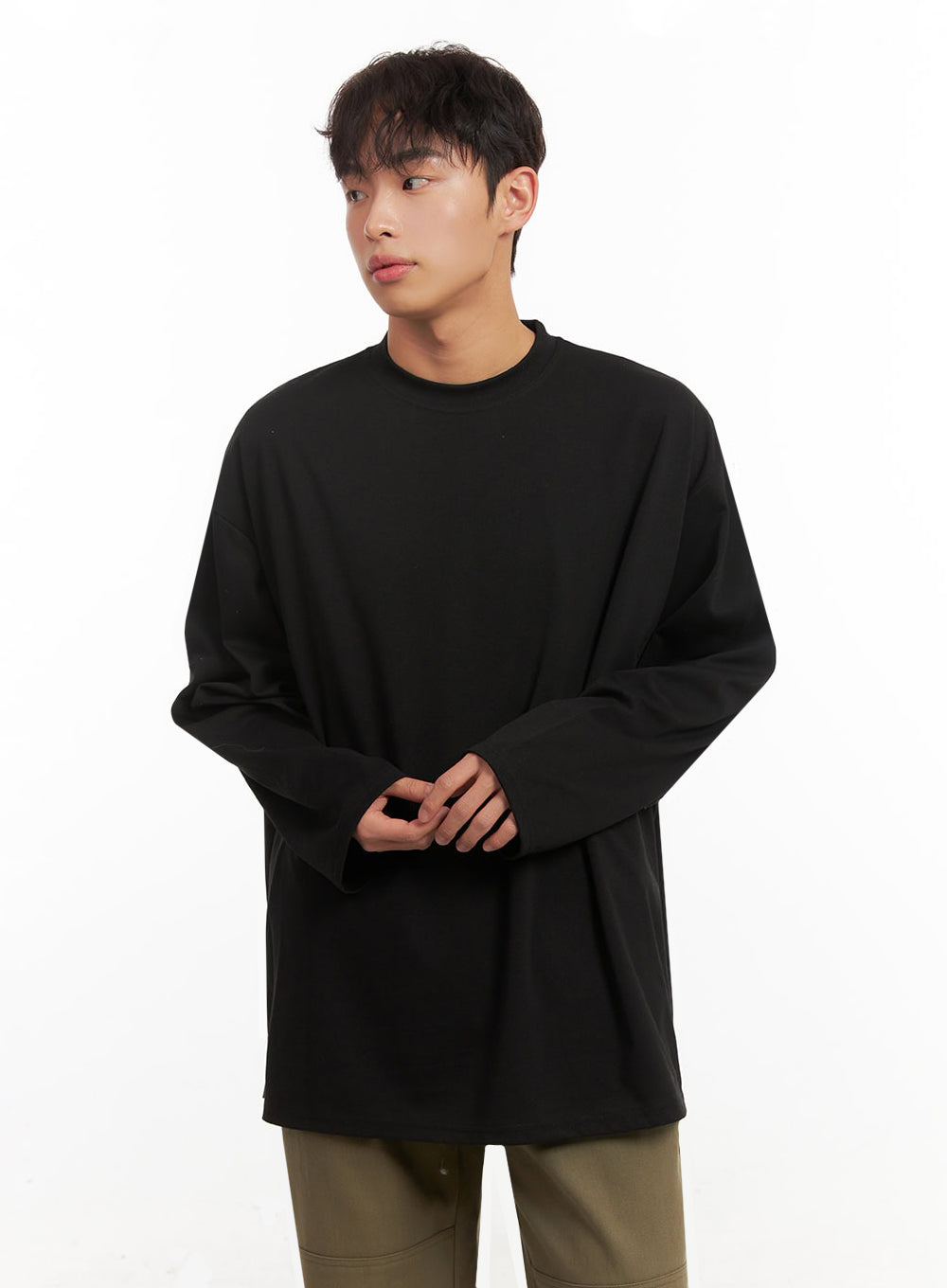 Men's Long-Sleeve Oversized Tee (Black) ID431
