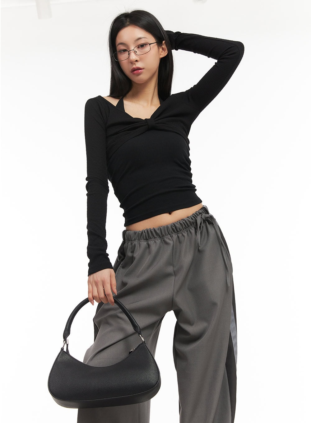 Twist Ribbon Long-Sleeve Crop Top CM503