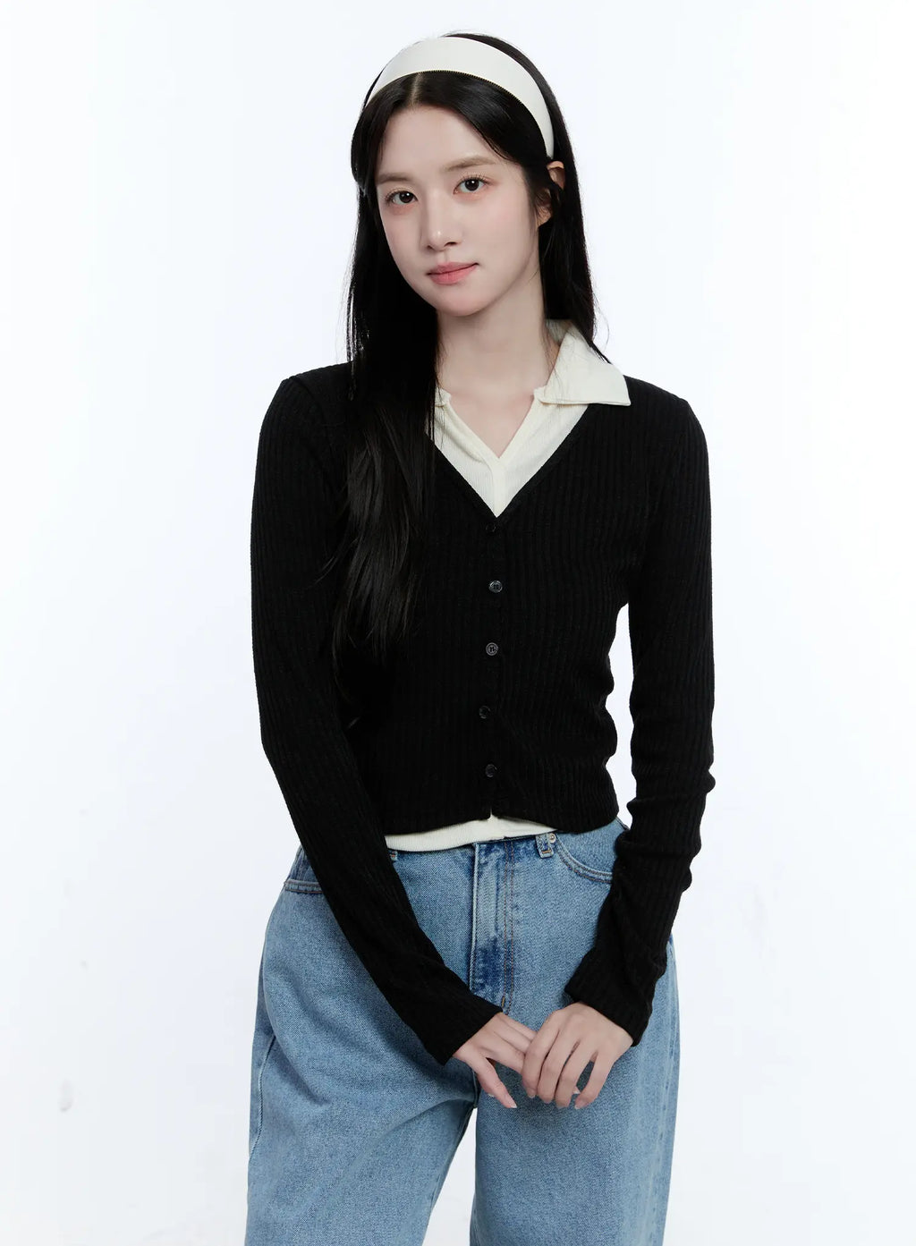 Two-Tone Collared Knit Cardigan CG514