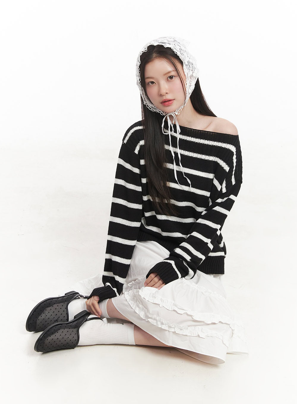 Stripe Boat-Neck Knit Sweater IY509