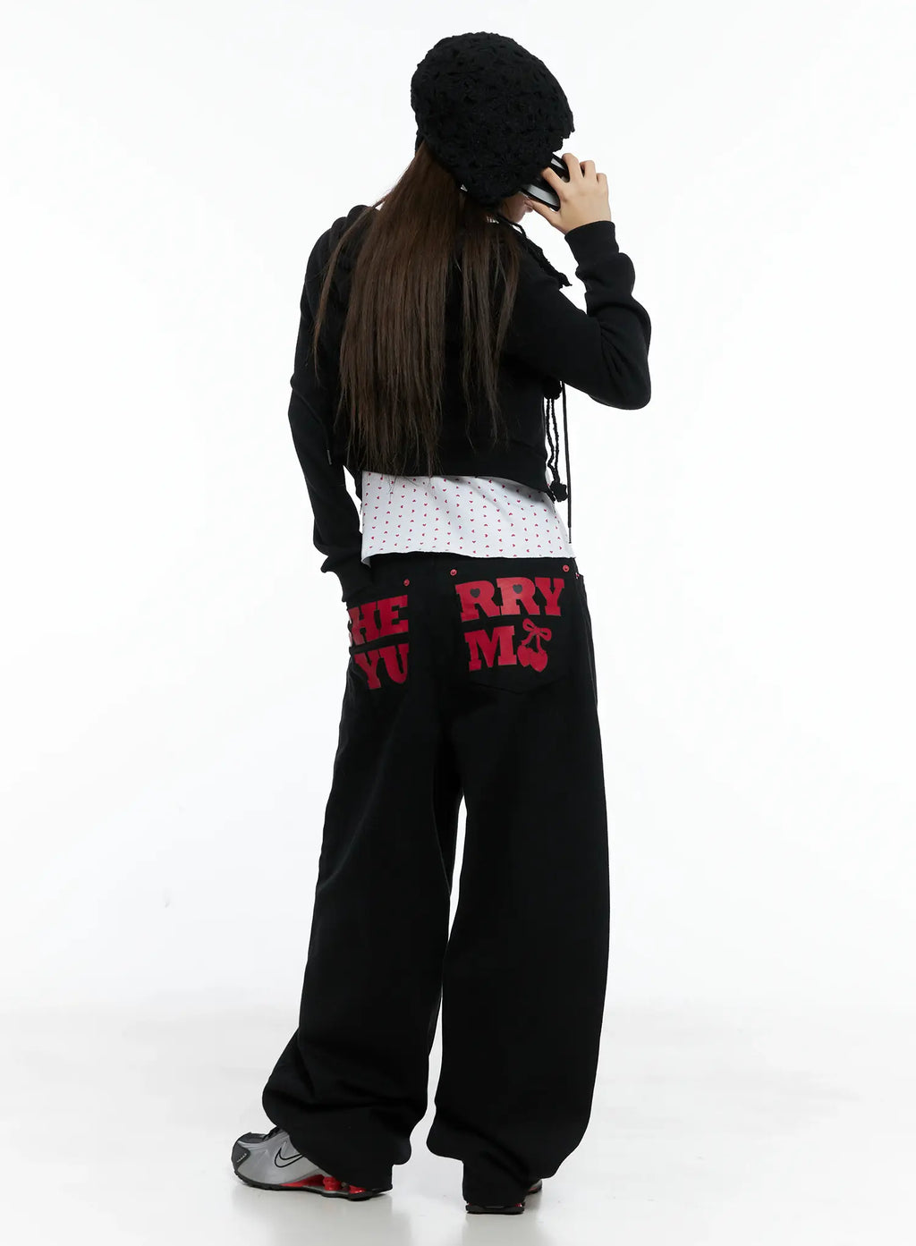Cherry Back-Print Wide-Leg Cotton Pants CS505