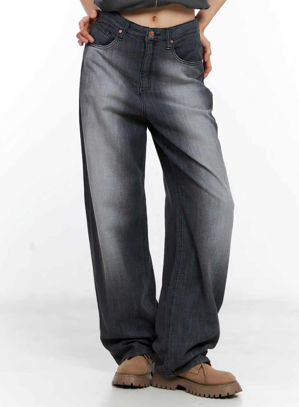 Bomi Washed Wide-Leg Denim Jeans CL529