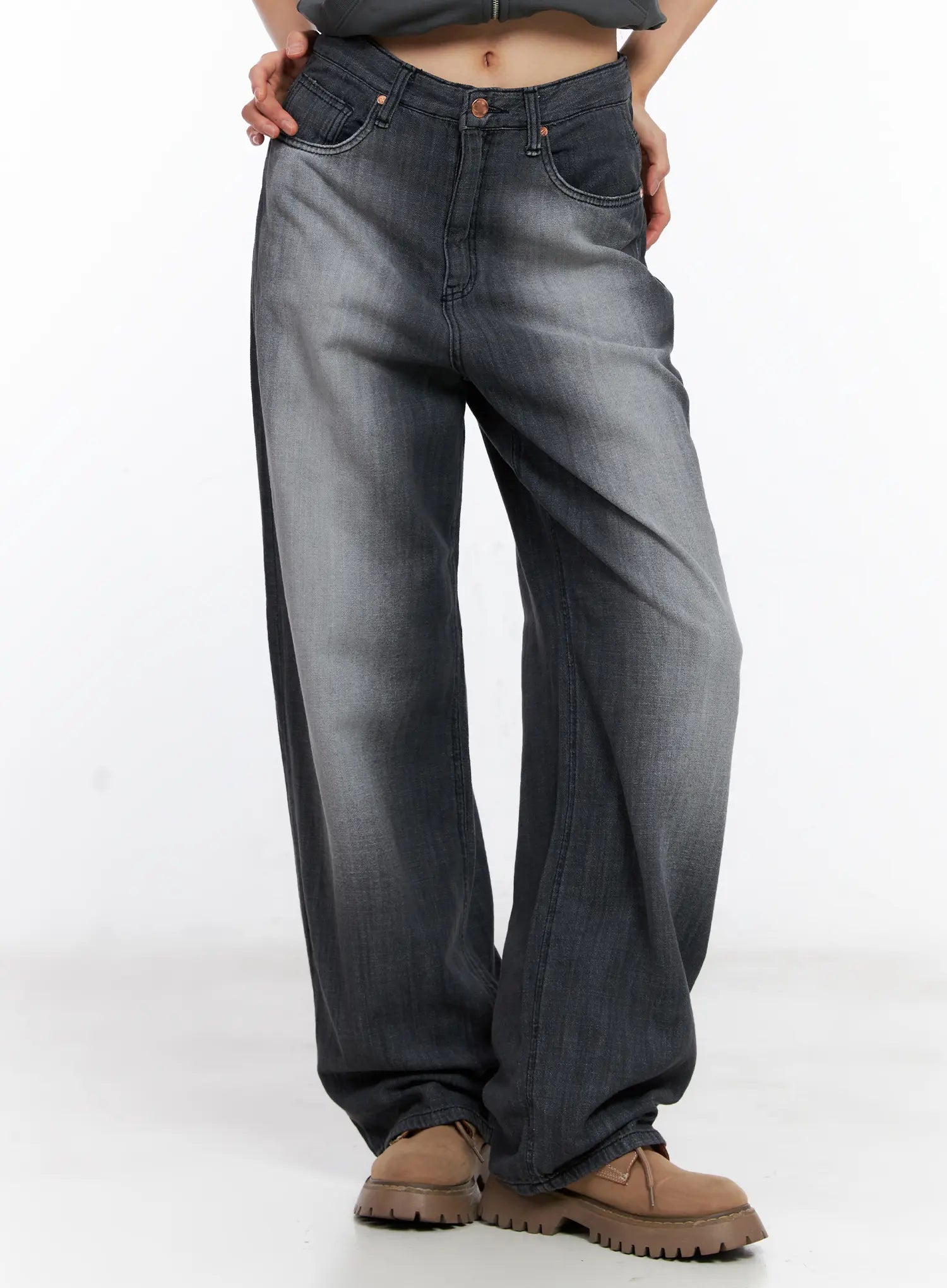 Bomi Washed Wide-Leg Denim Jeans CL529