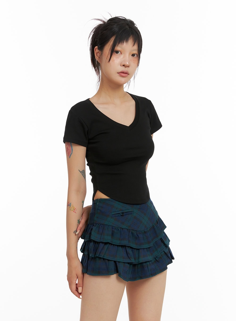 V-Neck Shirred Crop Tee CL415