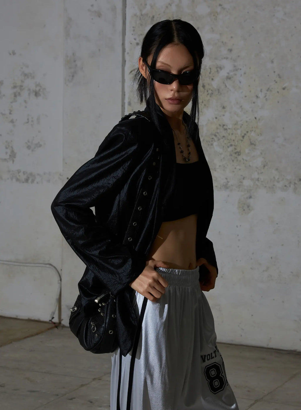 Black Nylon Slim Fit Jacket CS511