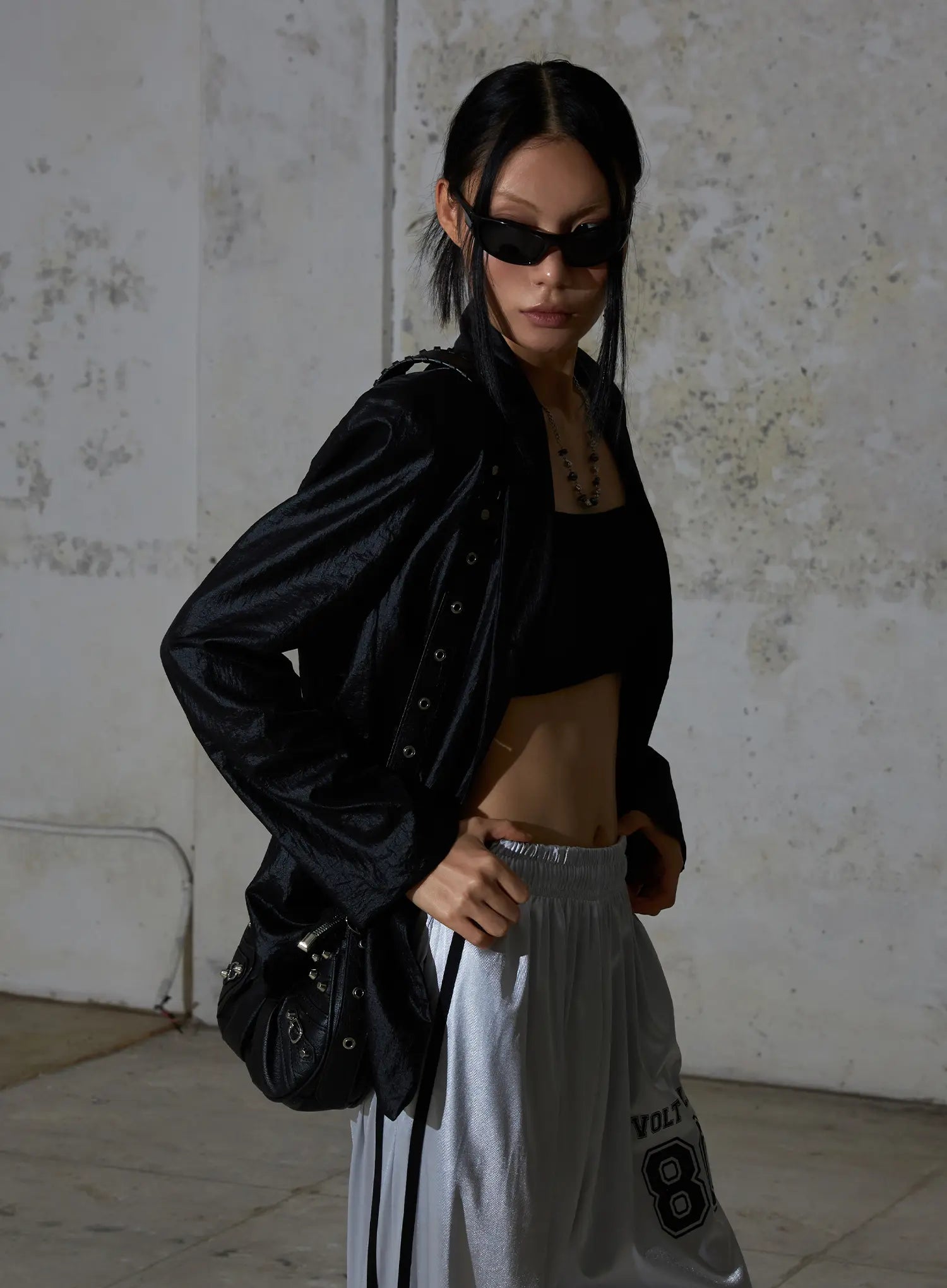 Black Nylon Slim Fit Jacket CS511